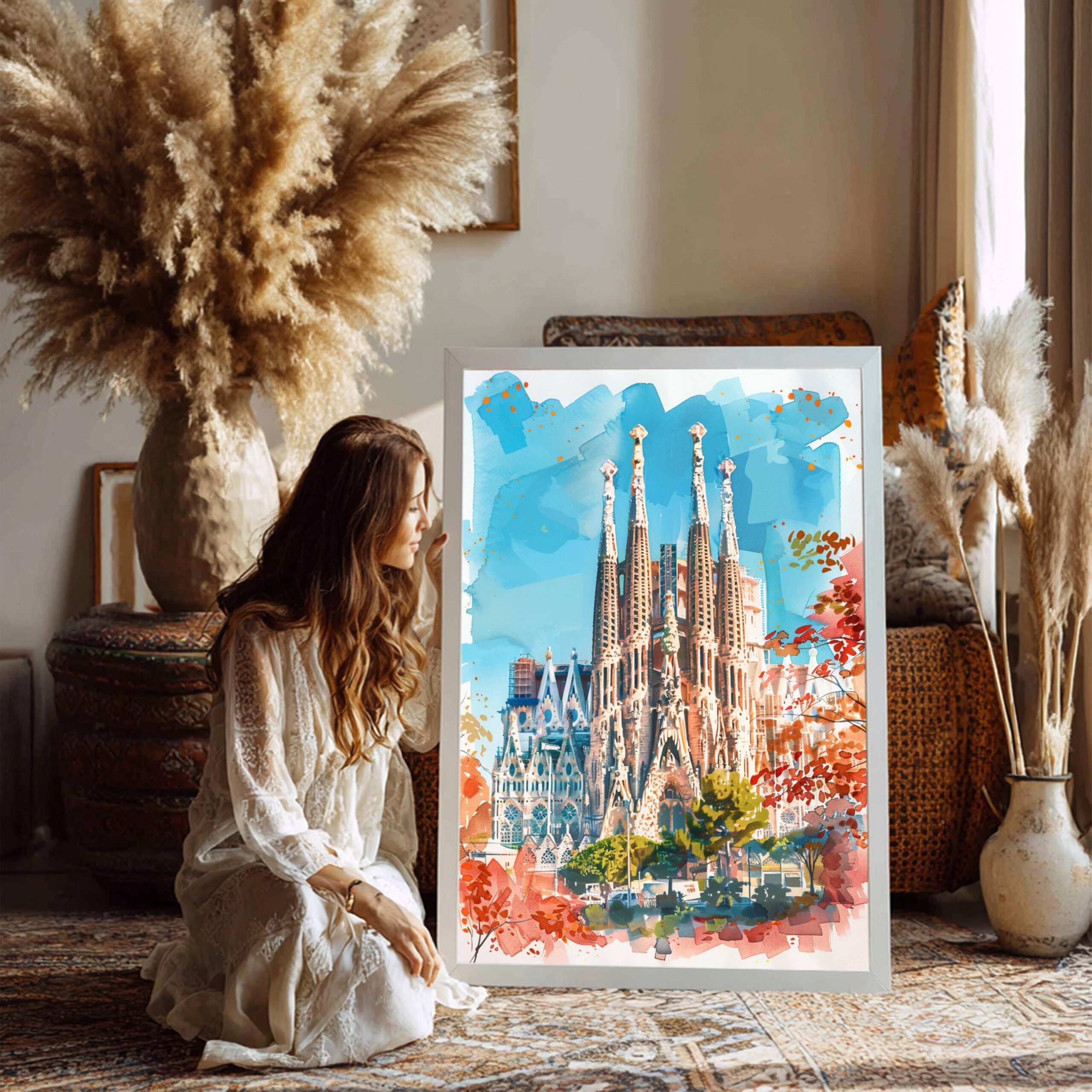 Basilica Sagrada Familia Barcelona Spain Watercolor: Spanish Travel Art Poster - Image 4