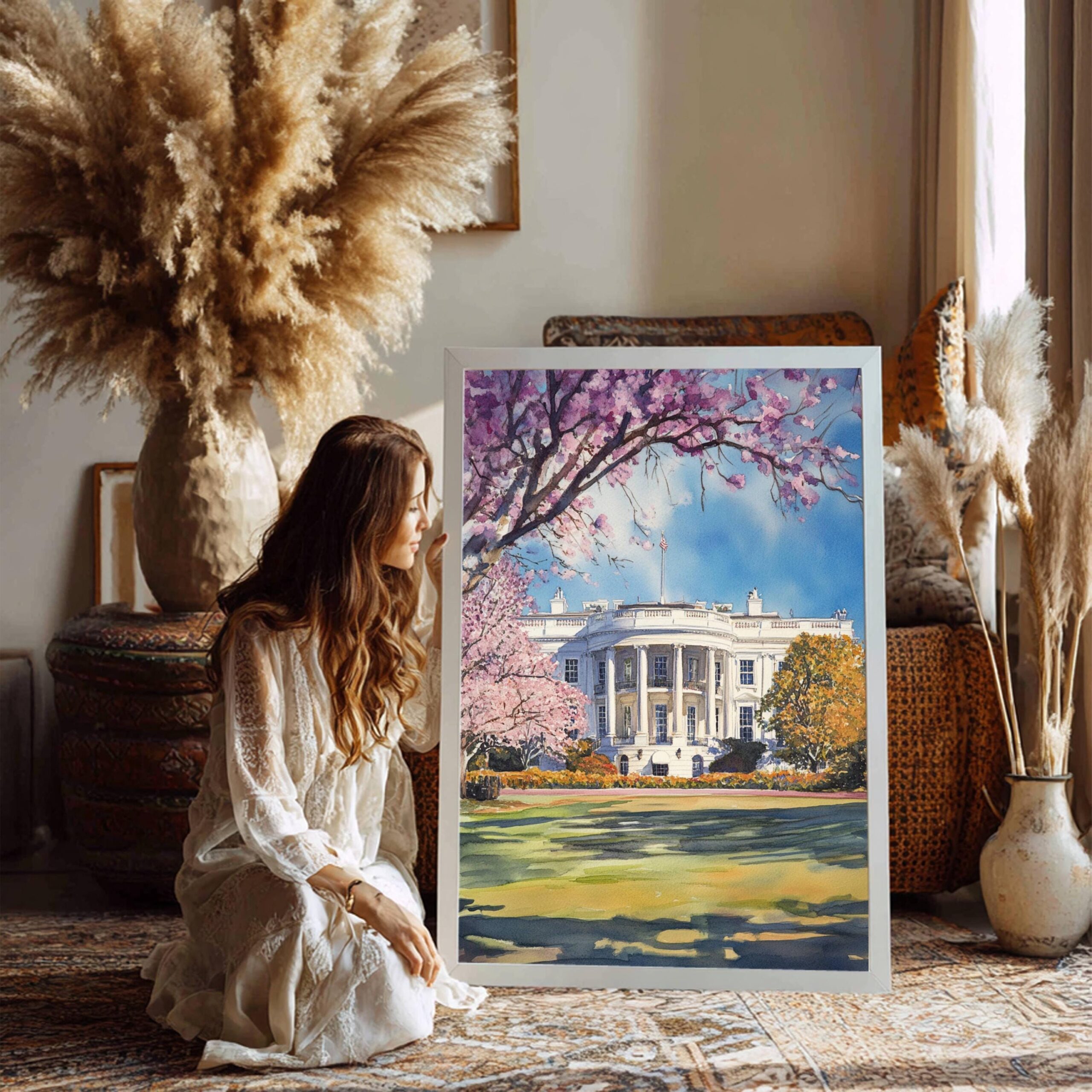 The White House Washington DC USA Watercolor: Travel Poster - Image 4