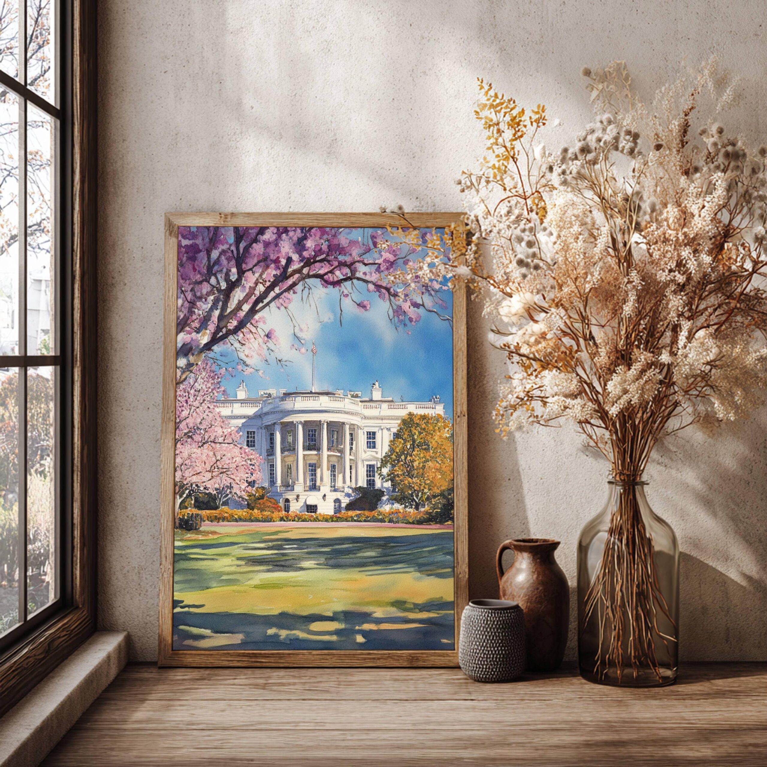 The White House Washington DC USA Watercolor: Travel Poster - Image 3
