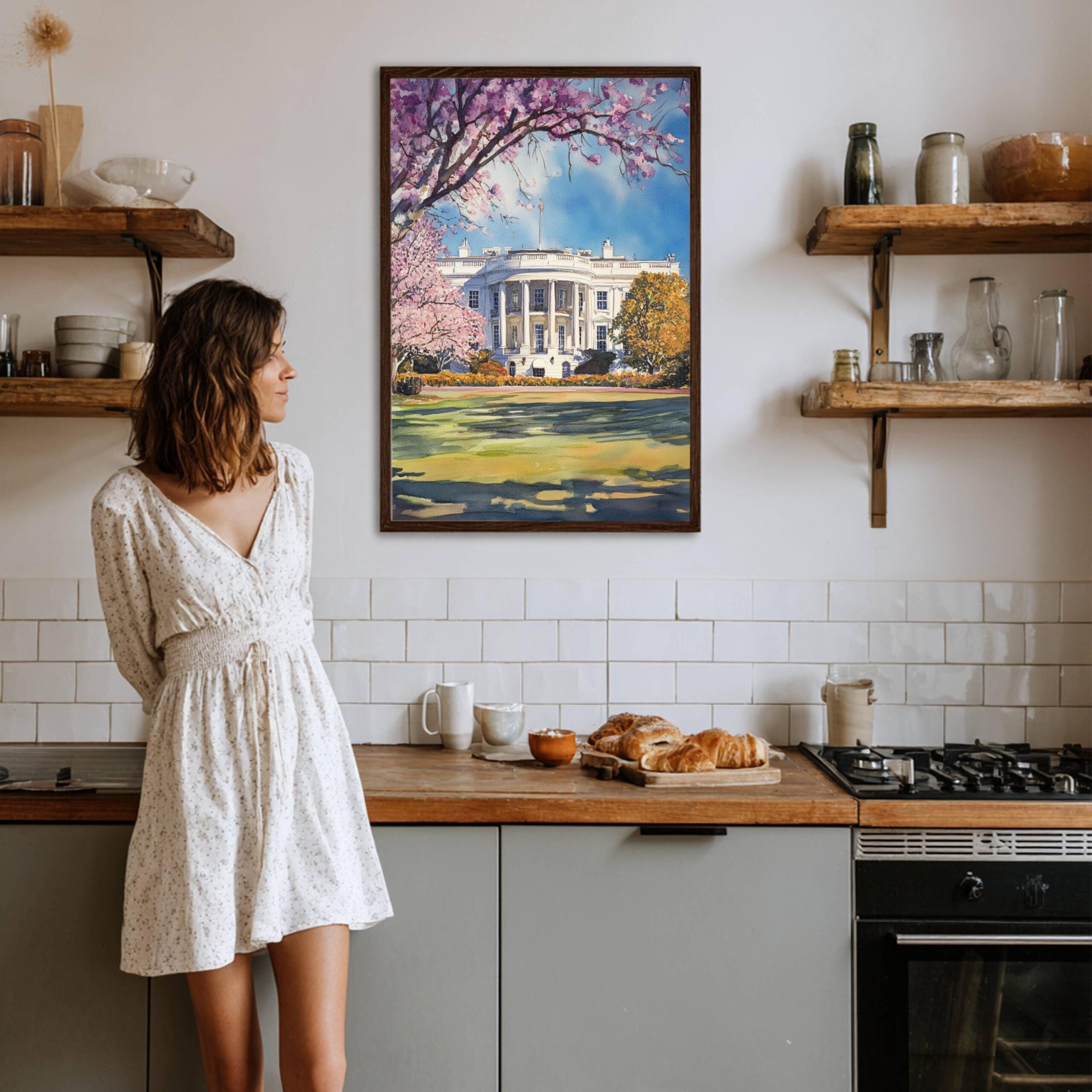The White House Washington DC USA Watercolor: Travel Poster - Image 5