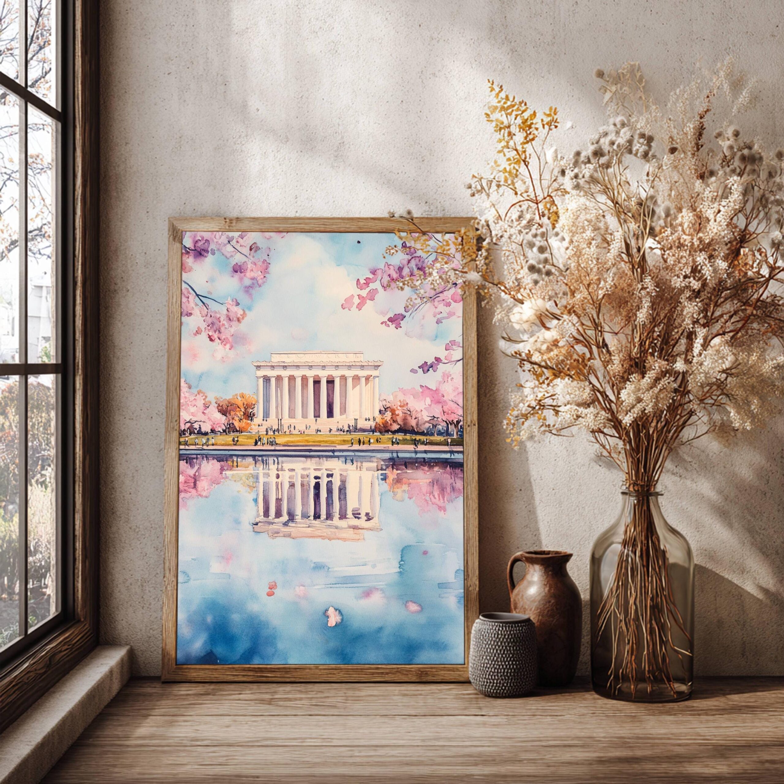 The Lincoln Memorial Washington DC USA Watercolor Print: Travel Poster - Image 2