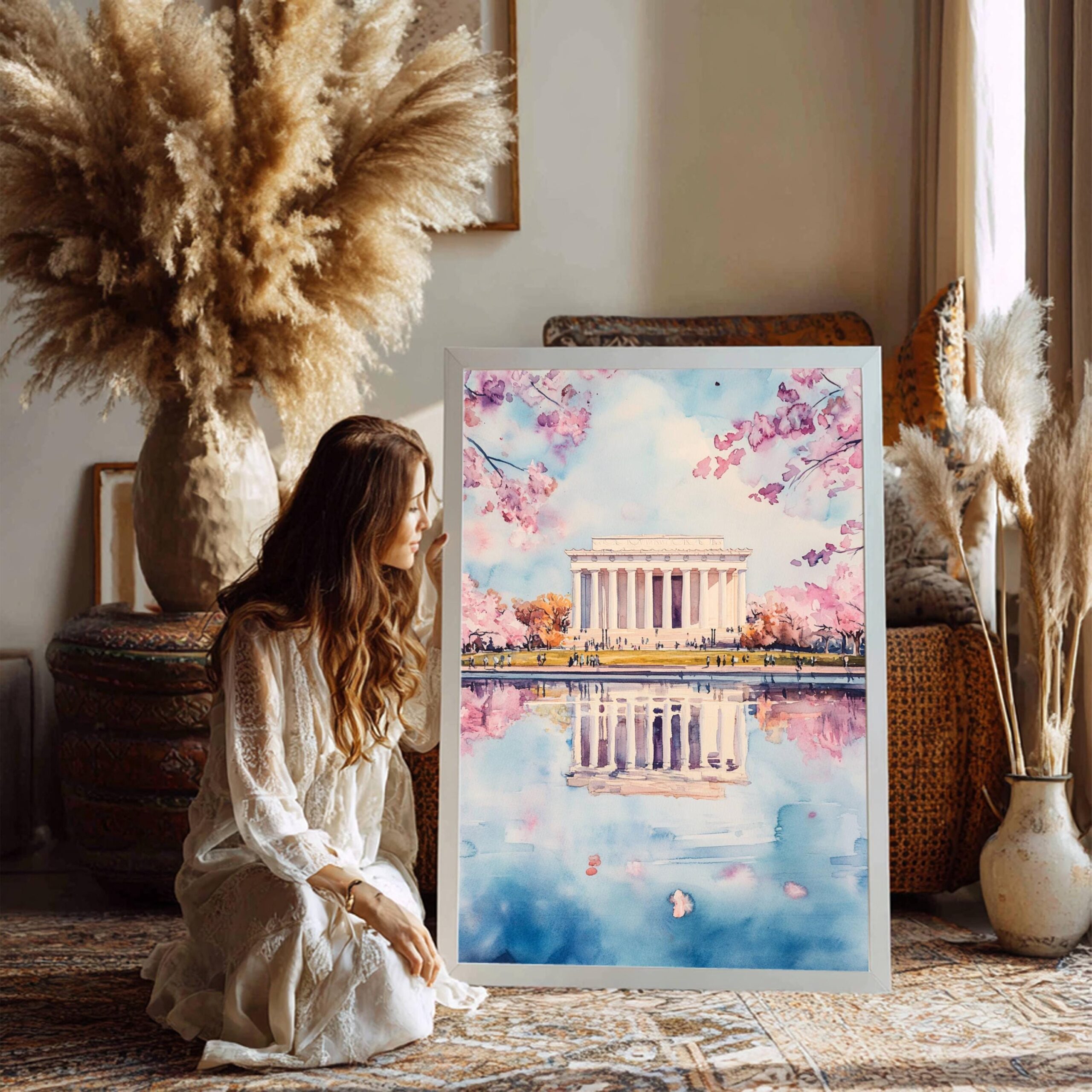 The Lincoln Memorial Washington DC USA Watercolor Print: Travel Poster - Image 3