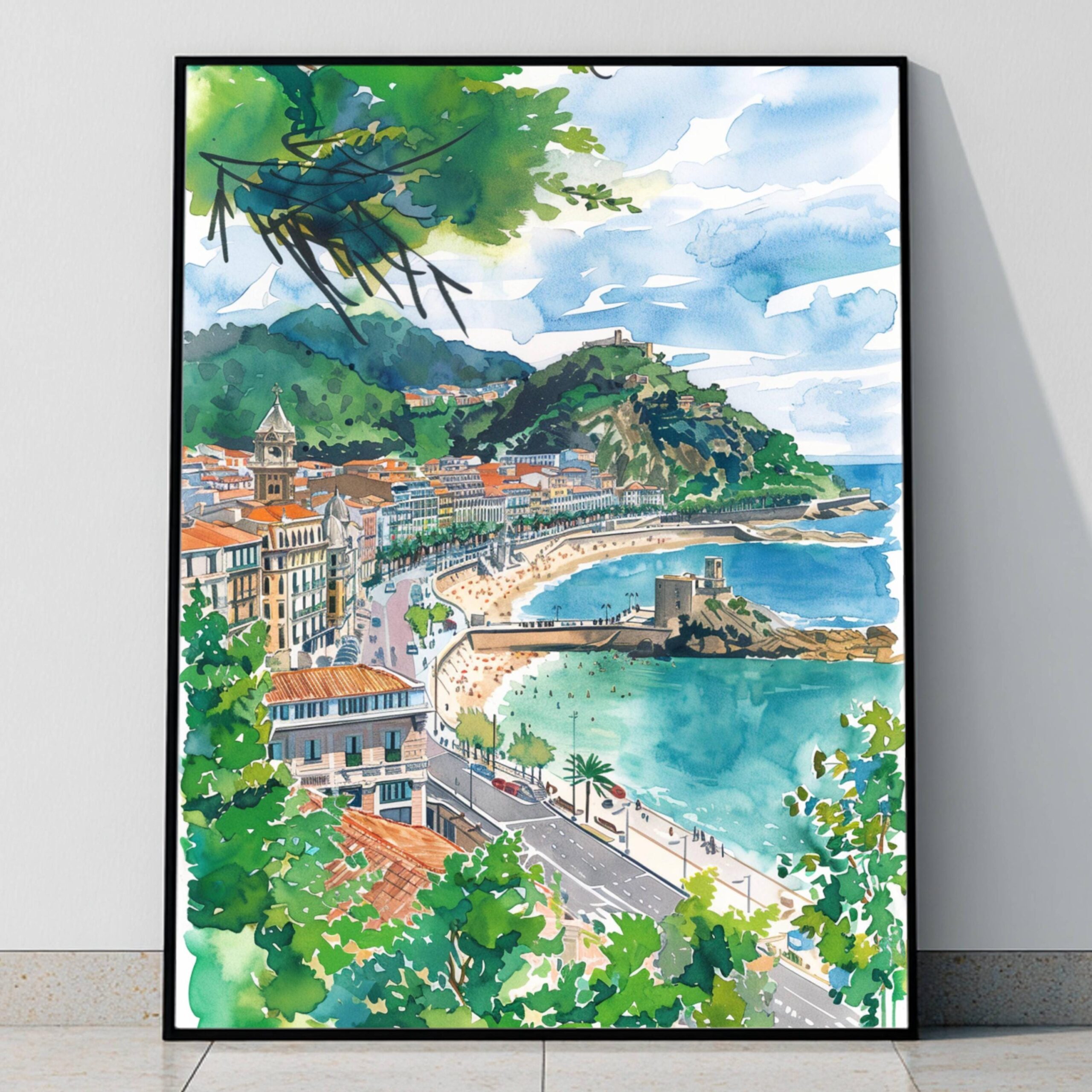 Donostia - San Sebastian Spain Europe Watercolor Print: Spanish Travel Art Poster - Image 9