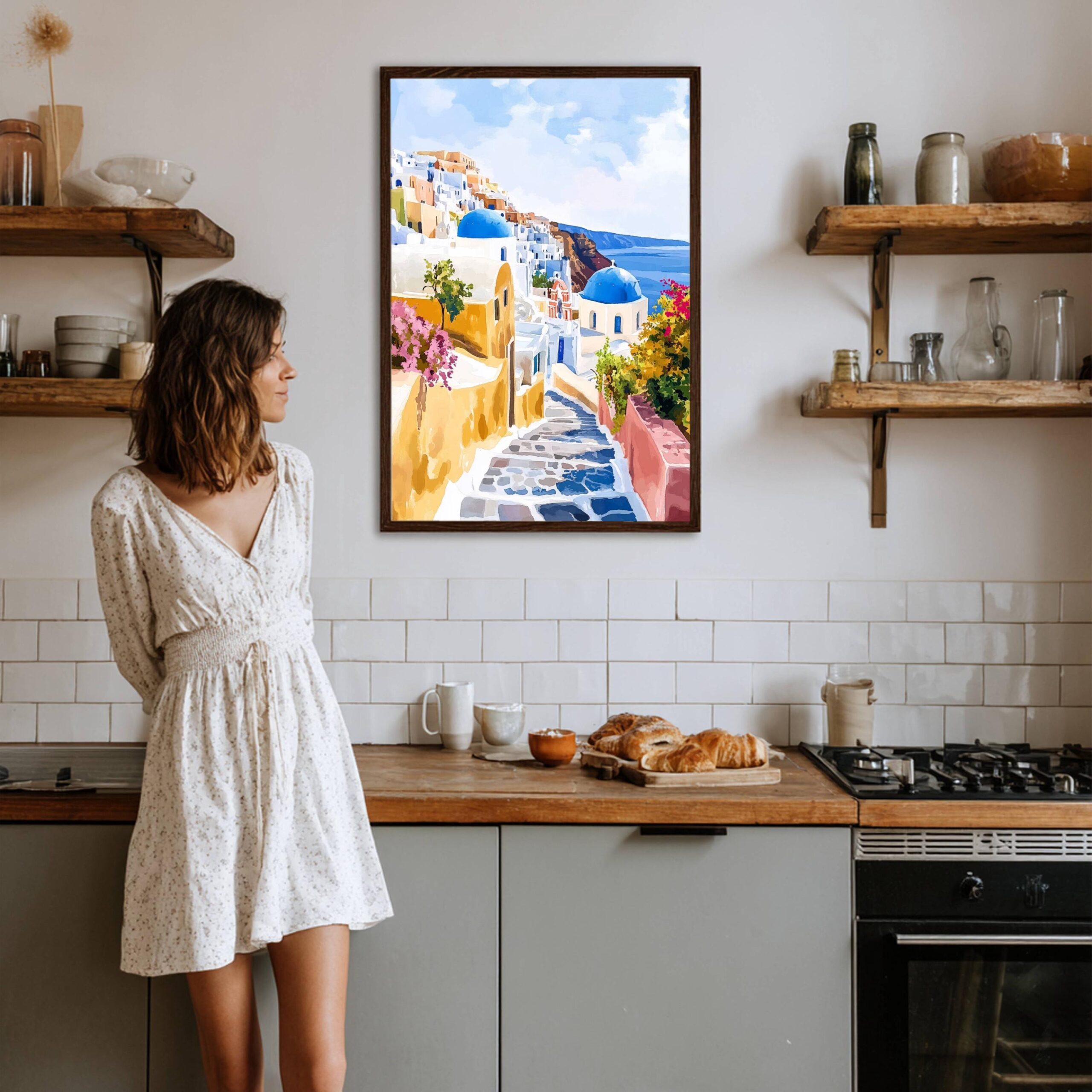 Santorini Island Greece Watercolor: Greek Travel Art Poster - Image 3