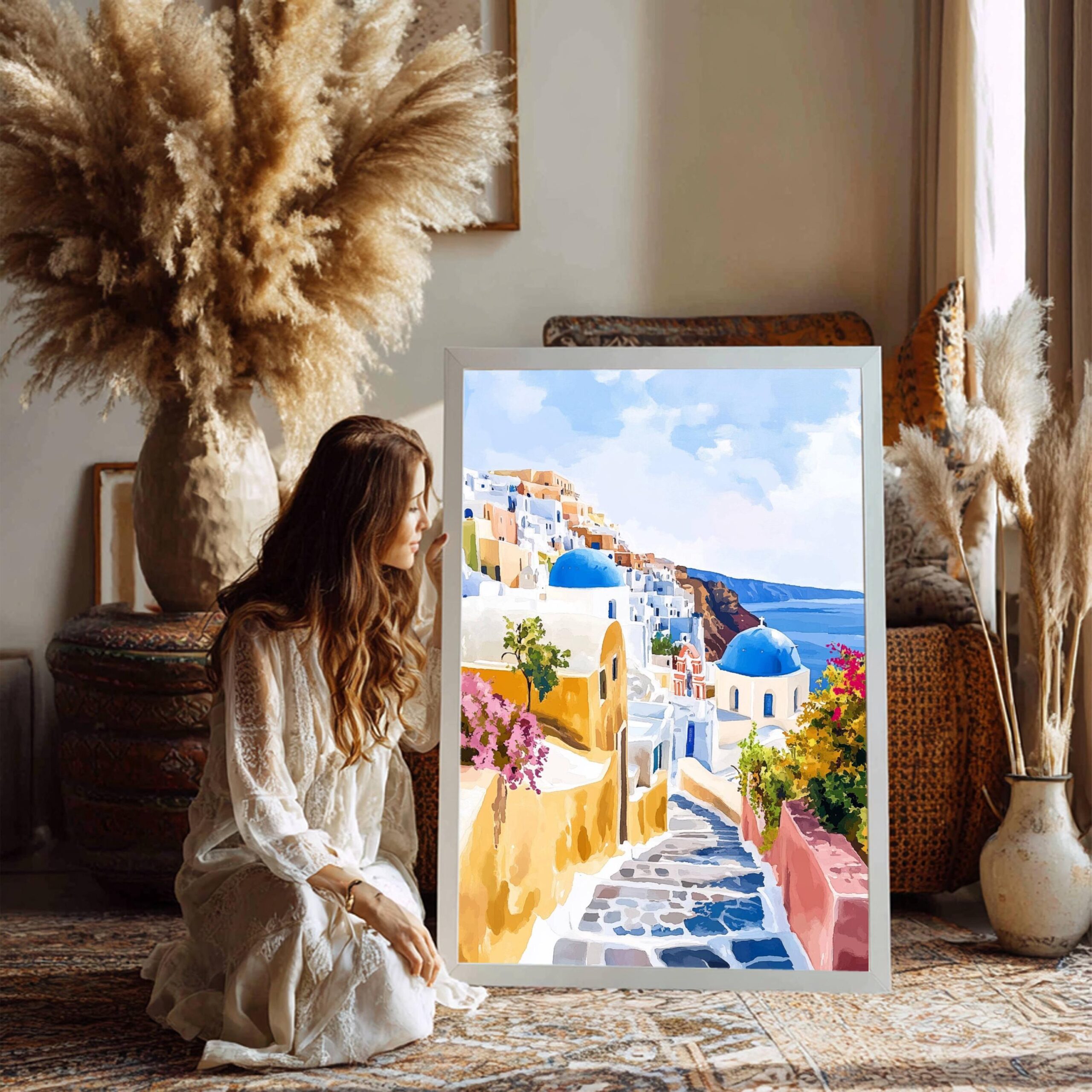 Santorini Island Greece Watercolor: Greek Travel Art Poster - Image 2
