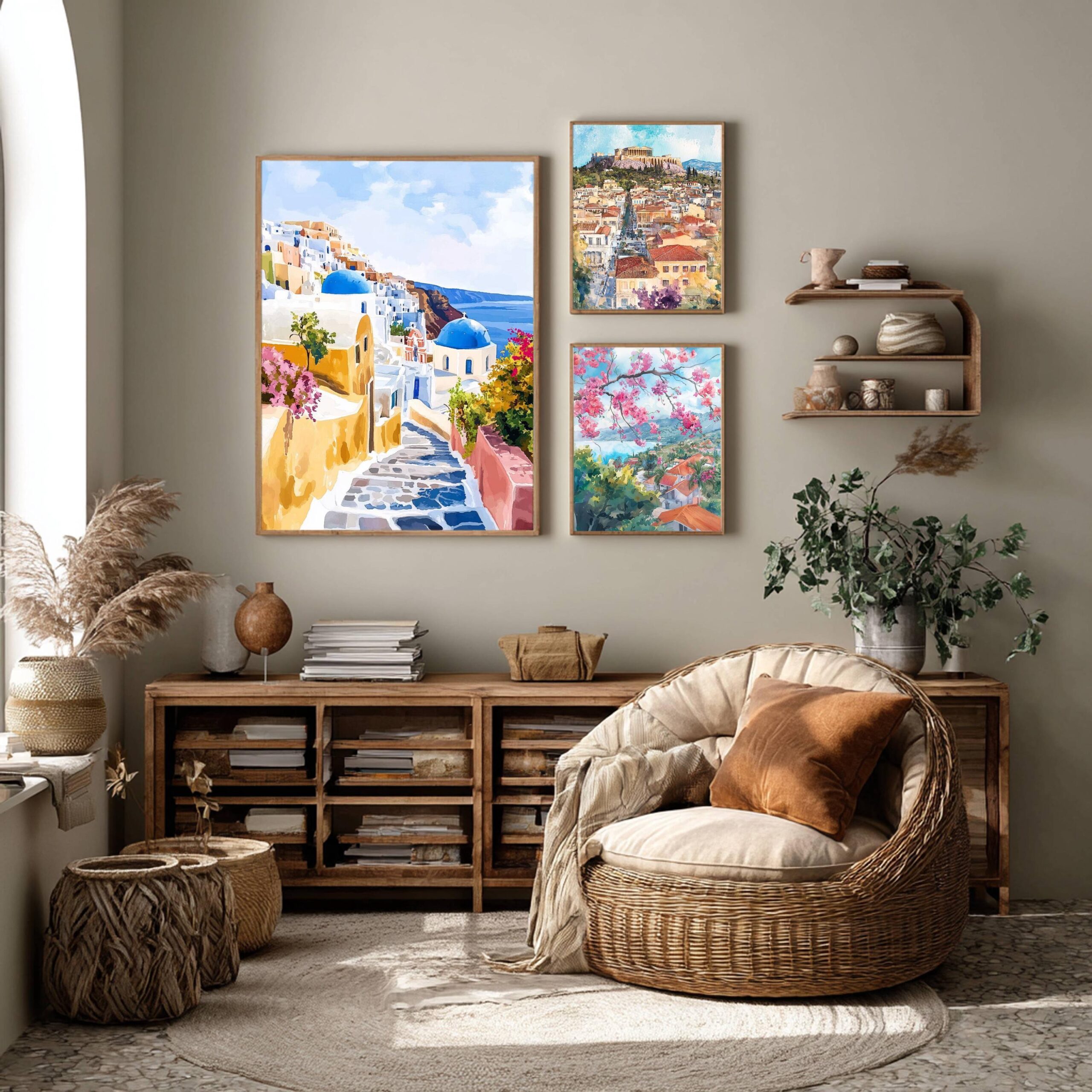 Santorini Island Greece Watercolor: Greek Travel Art Poster - Image 6