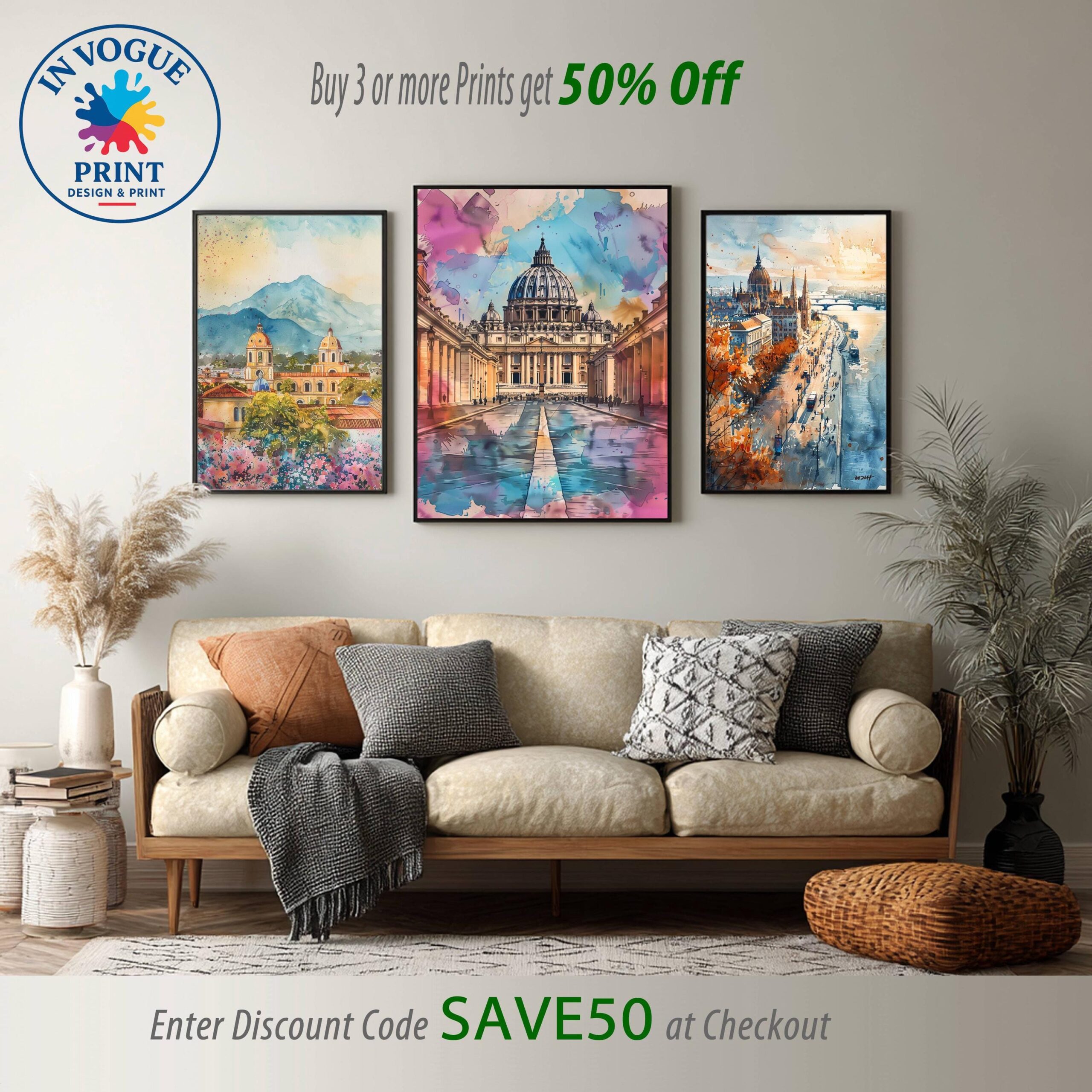 St Peter's Basilica Watercolor Print: Vatican City Travel Poster - Image 2