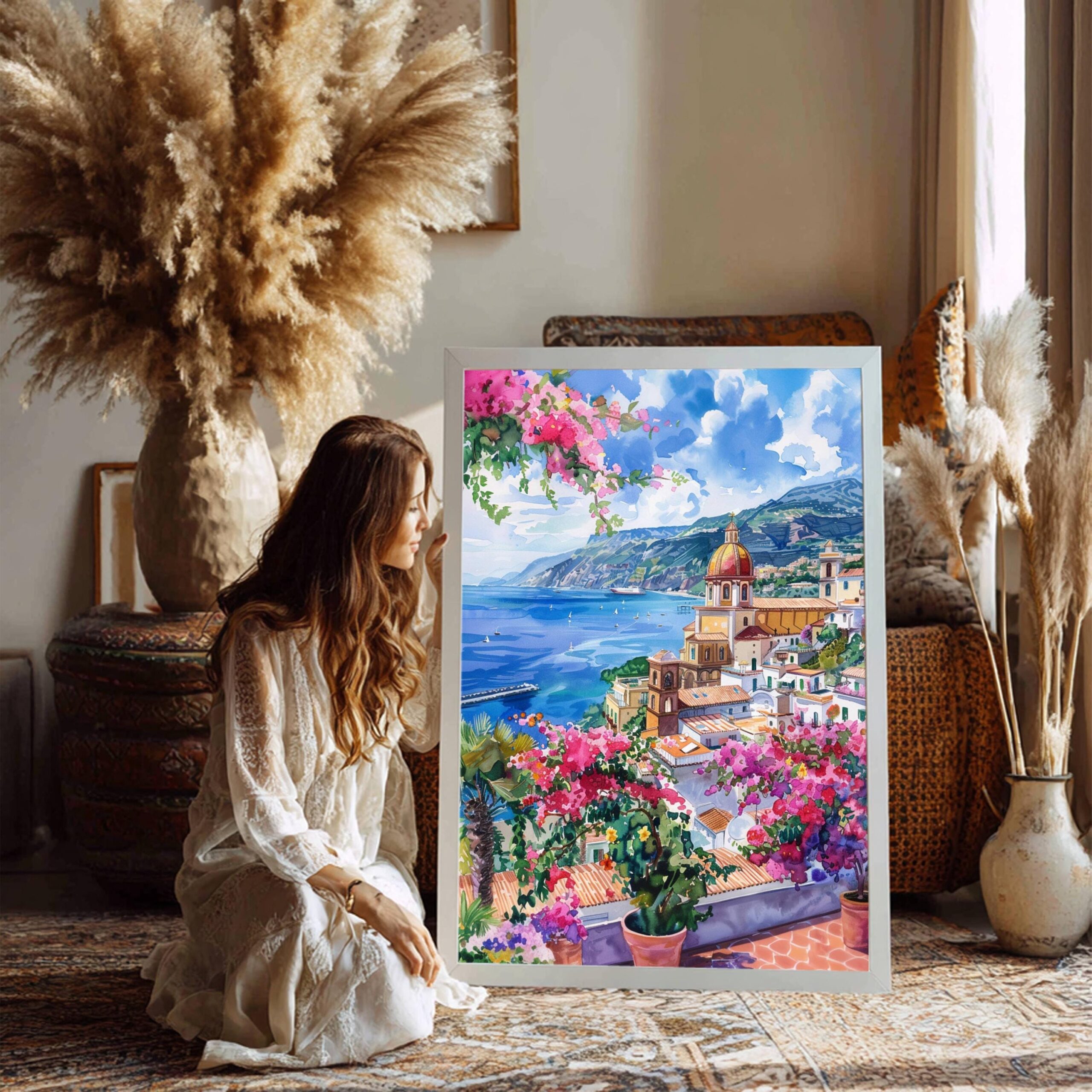 Sorrento Bay of Naples Italy Europe Watercolor: Travel Poster Print - Image 3
