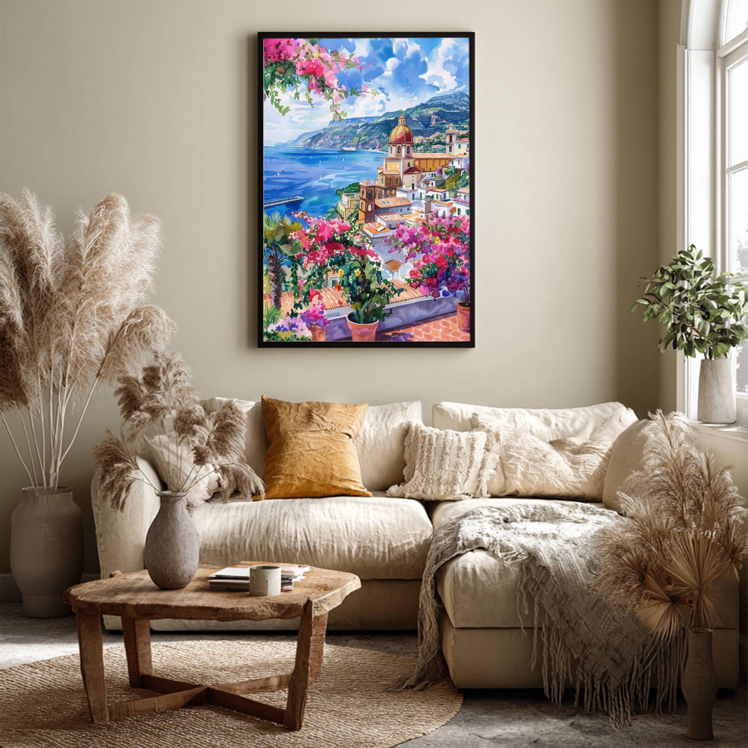 Sorrento Bay of Naples Italy Europe Watercolor: Travel Poster Print - Image 9