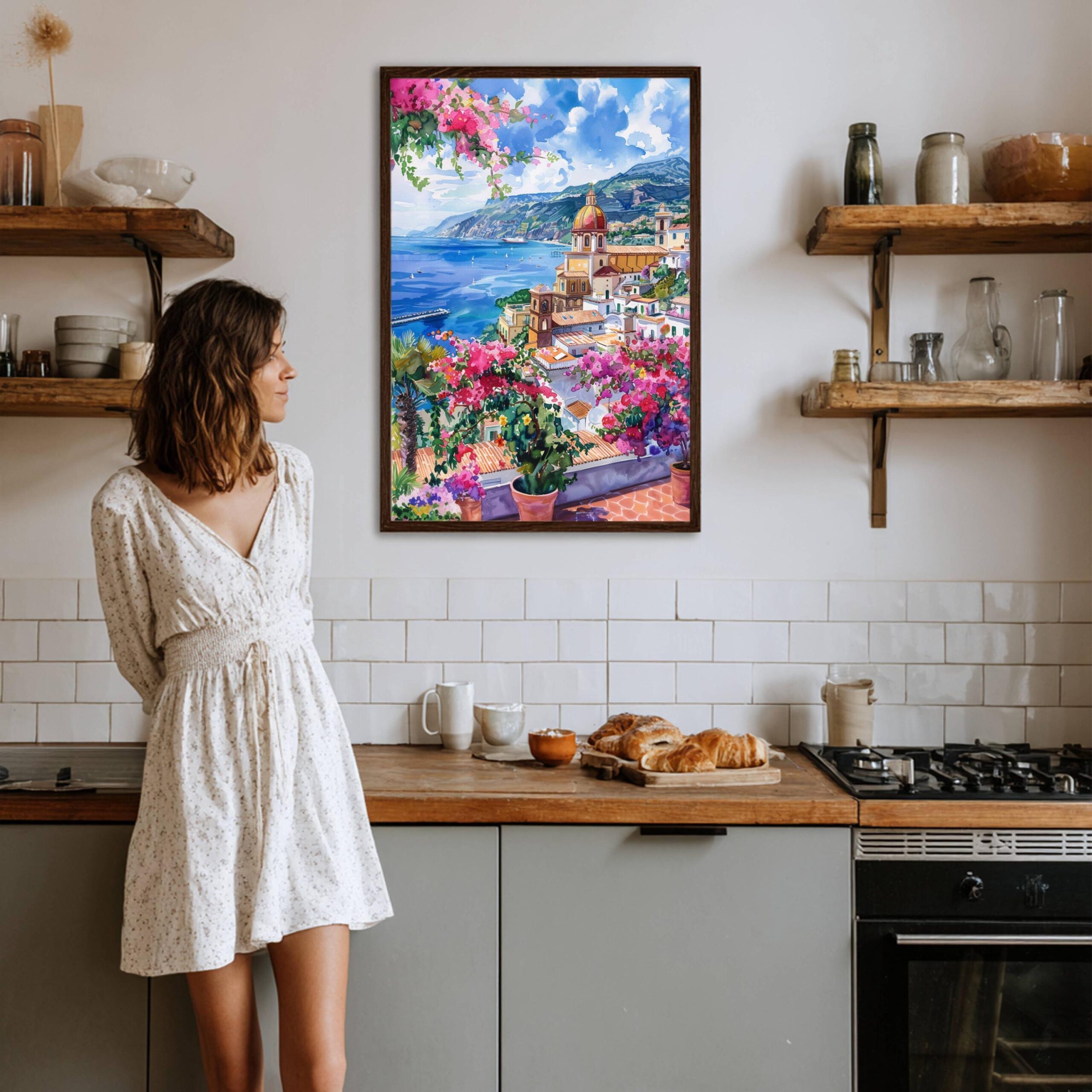 Sorrento Bay of Naples Italy Europe Watercolor: Travel Poster Print - Image 4