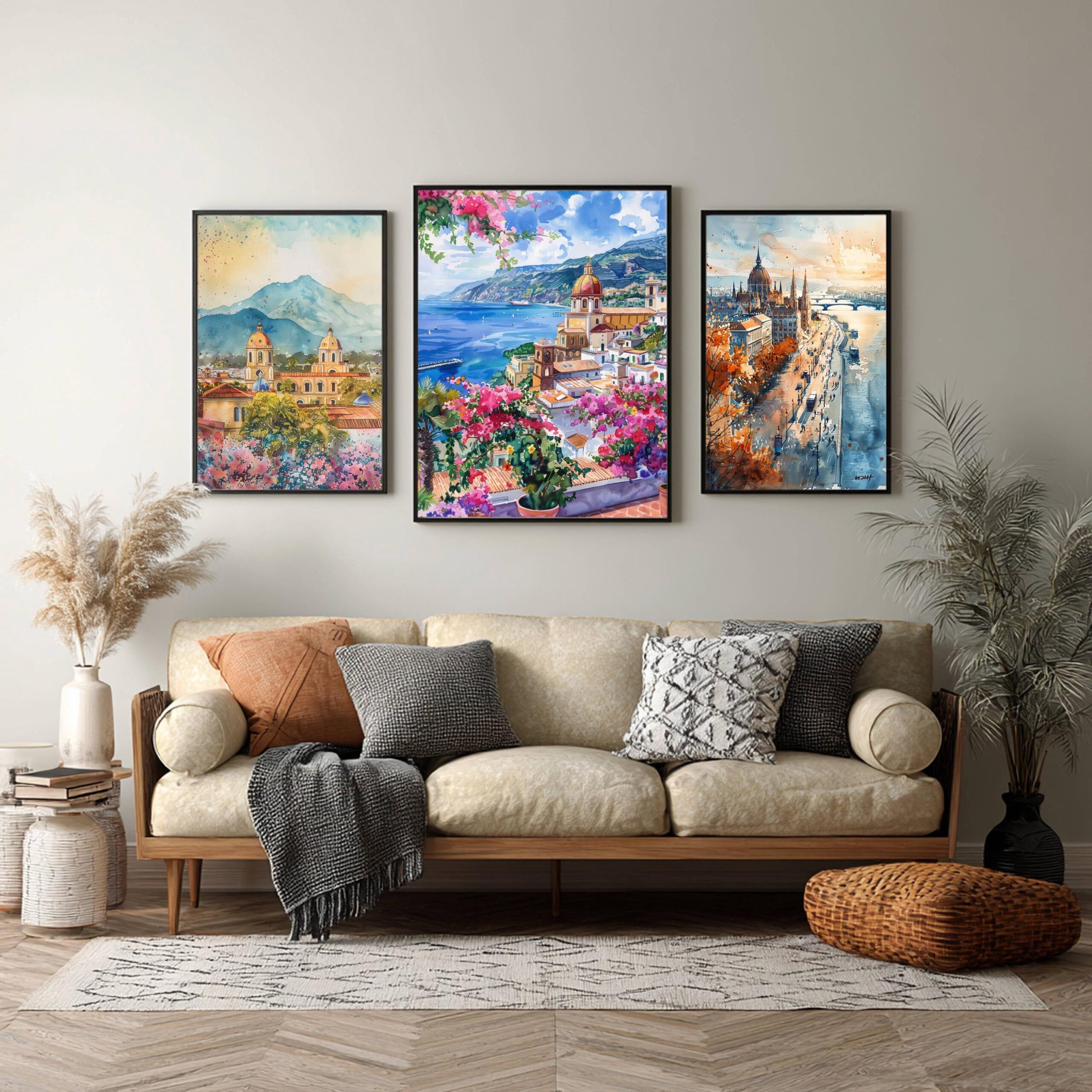 Sorrento Bay of Naples Italy Europe Watercolor: Travel Poster Print - Image 6