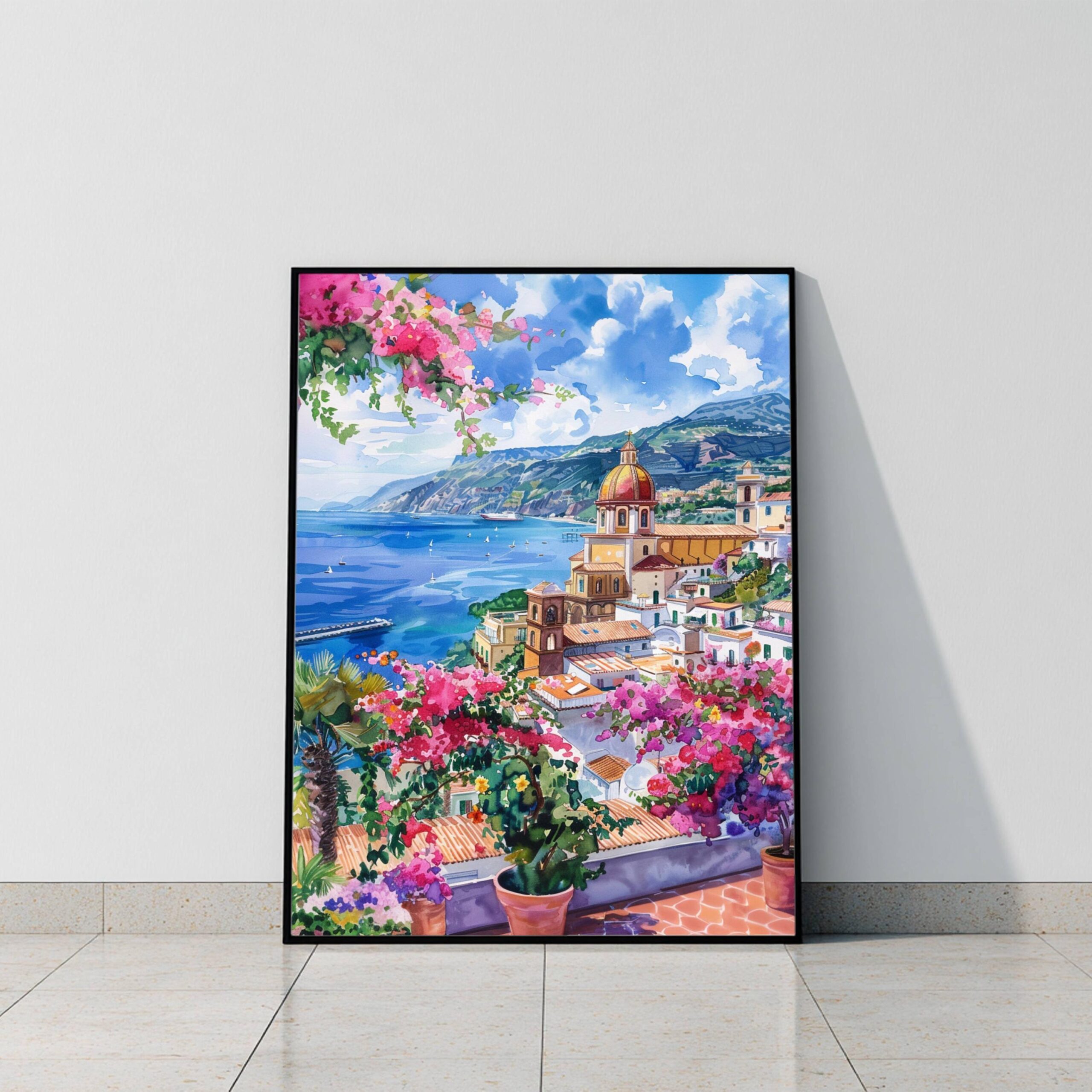 Sorrento Bay of Naples Italy Europe Watercolor: Travel Poster Print - Image 10