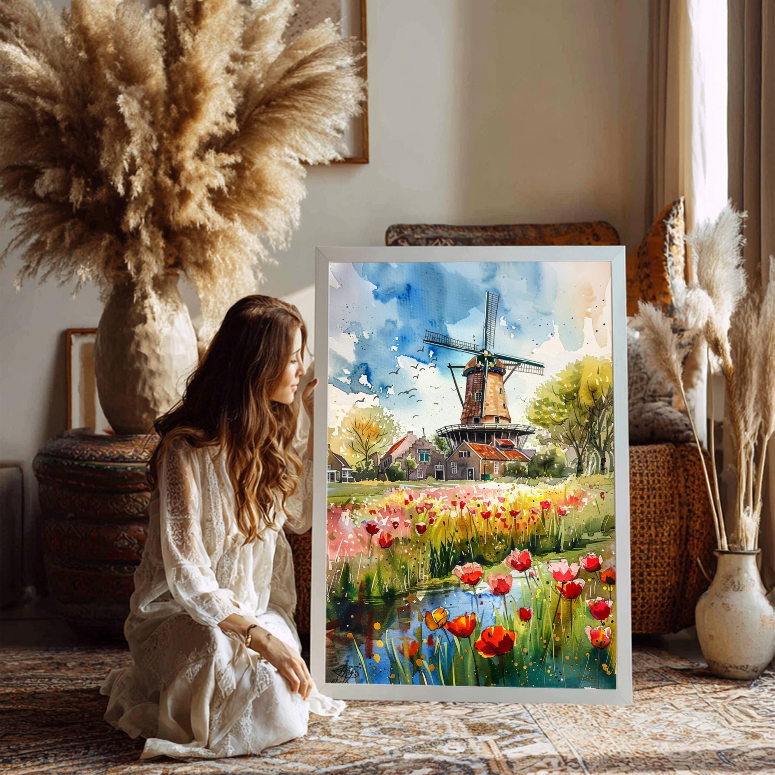The Netherlands (Holland) Europe Watercolor: Travel Poster Print - Image 3