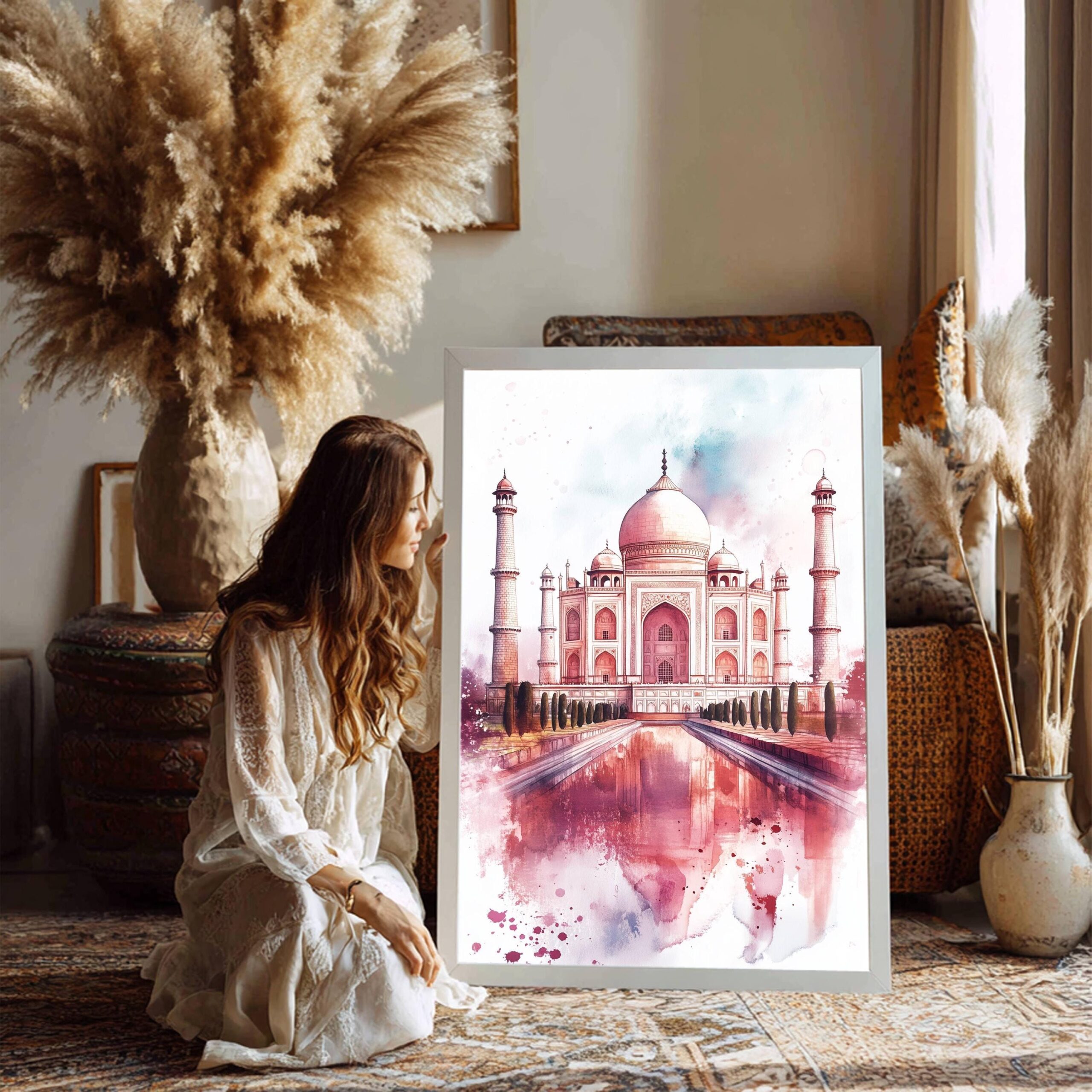 Taj Mahal Agra Uttar Pradesh India Watercolor: Asia Travel Poster - Image 3