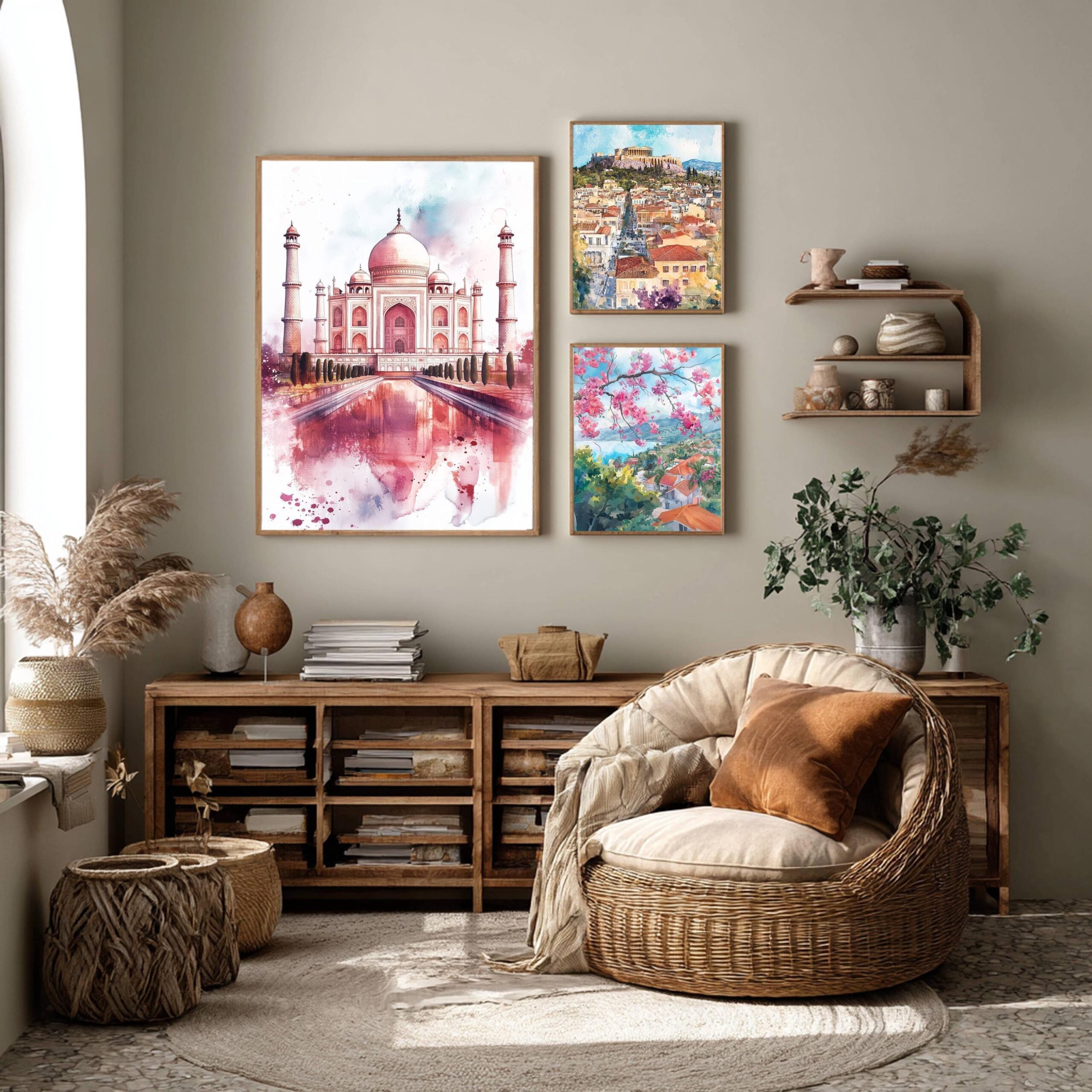 Taj Mahal Agra Uttar Pradesh India Watercolor: Asia Travel Poster - Image 7