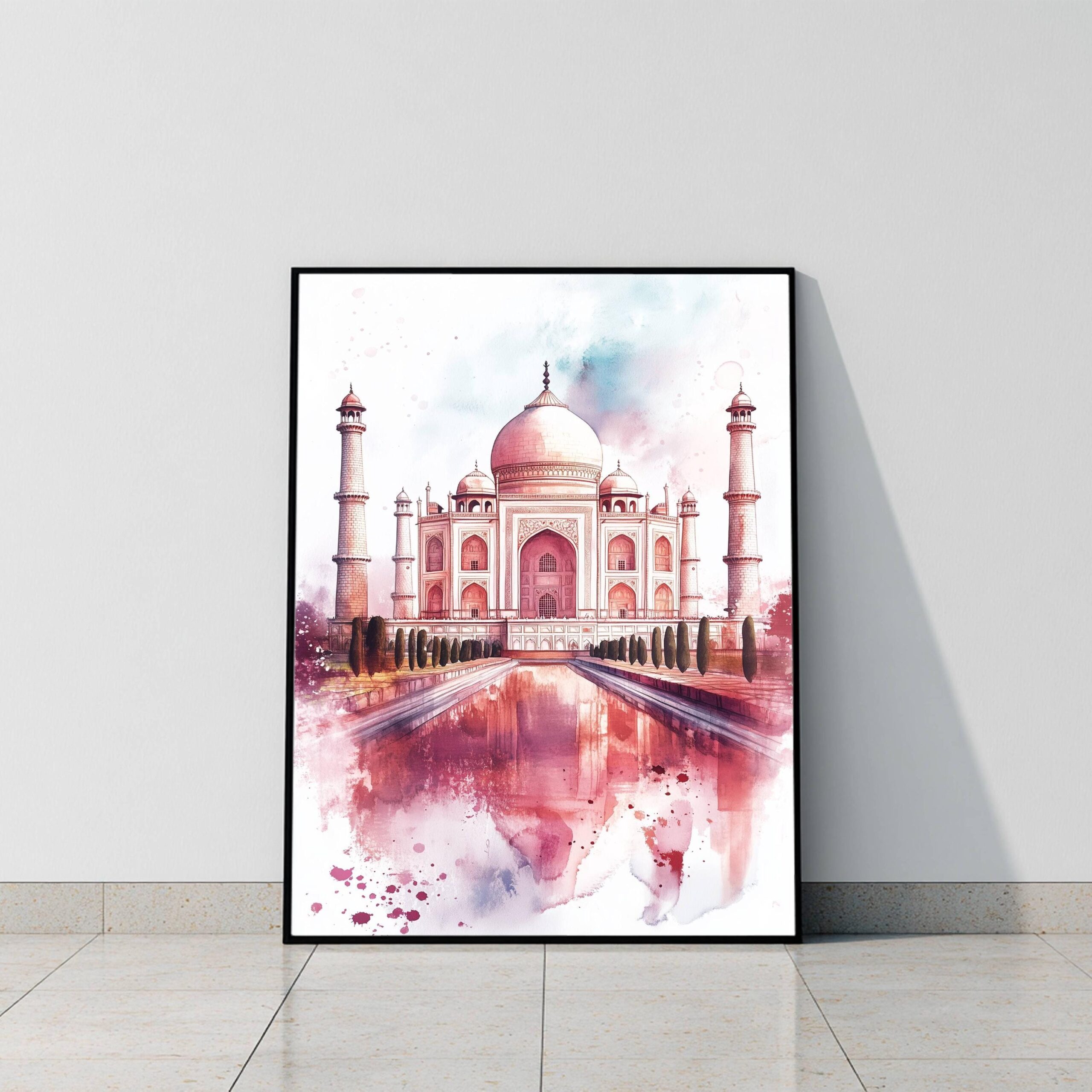 Taj Mahal Agra Uttar Pradesh India Watercolor: Asia Travel Poster - Image 10