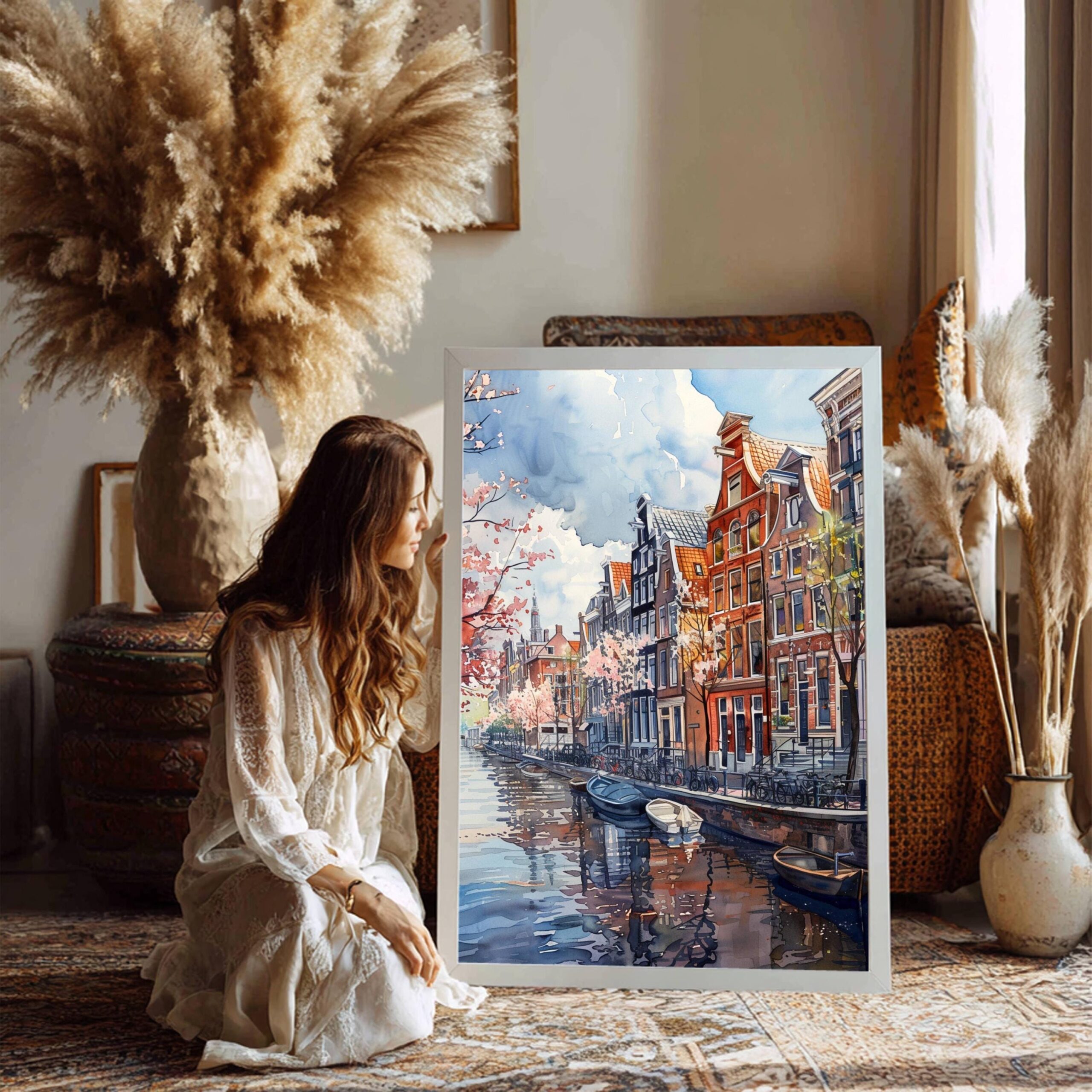 Amsterdam The Netherlands (Holland) Europe Watercolor: Dutch Art Travel Poster Print - Image 3