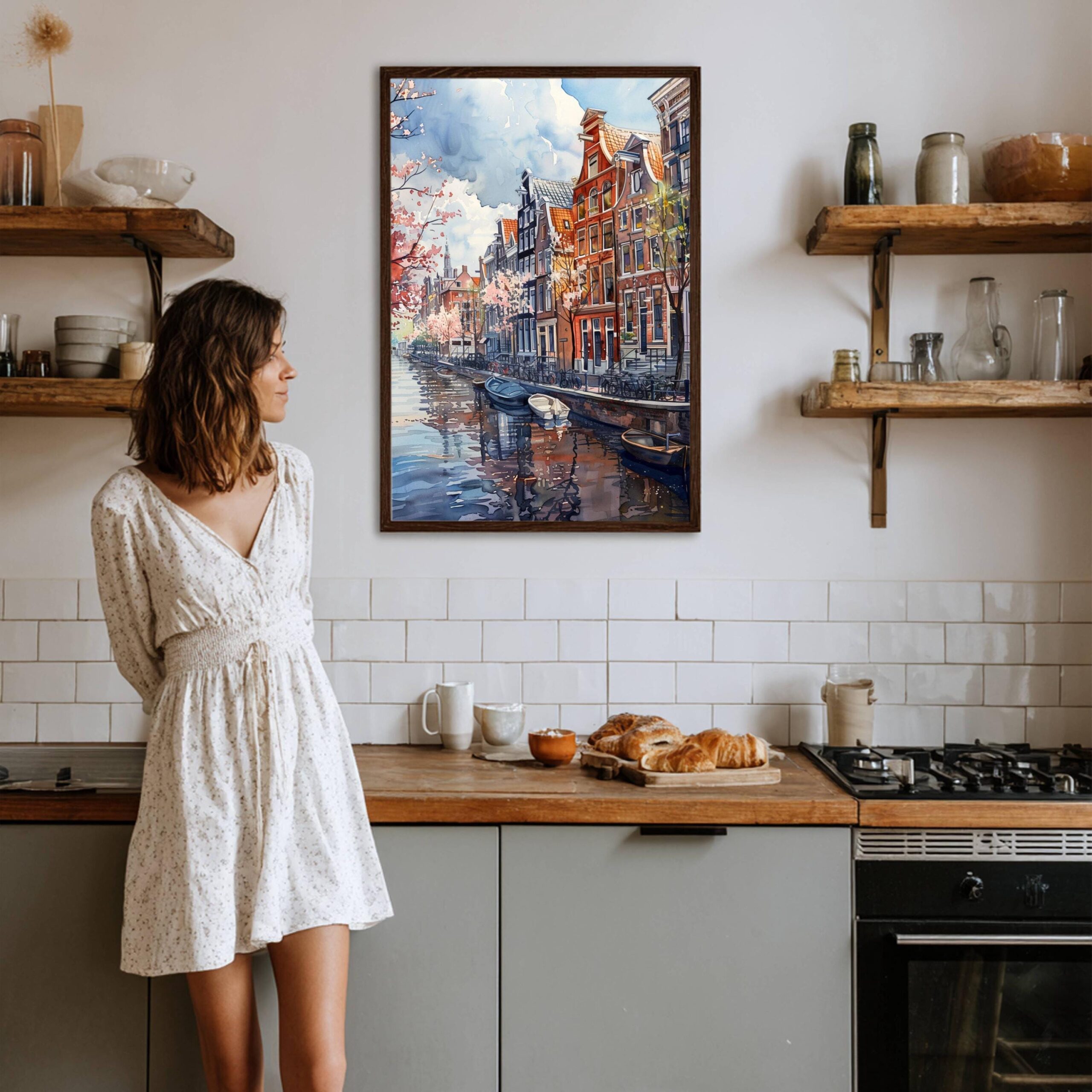 Amsterdam The Netherlands (Holland) Europe Watercolor: Dutch Art Travel Poster Print - Image 4