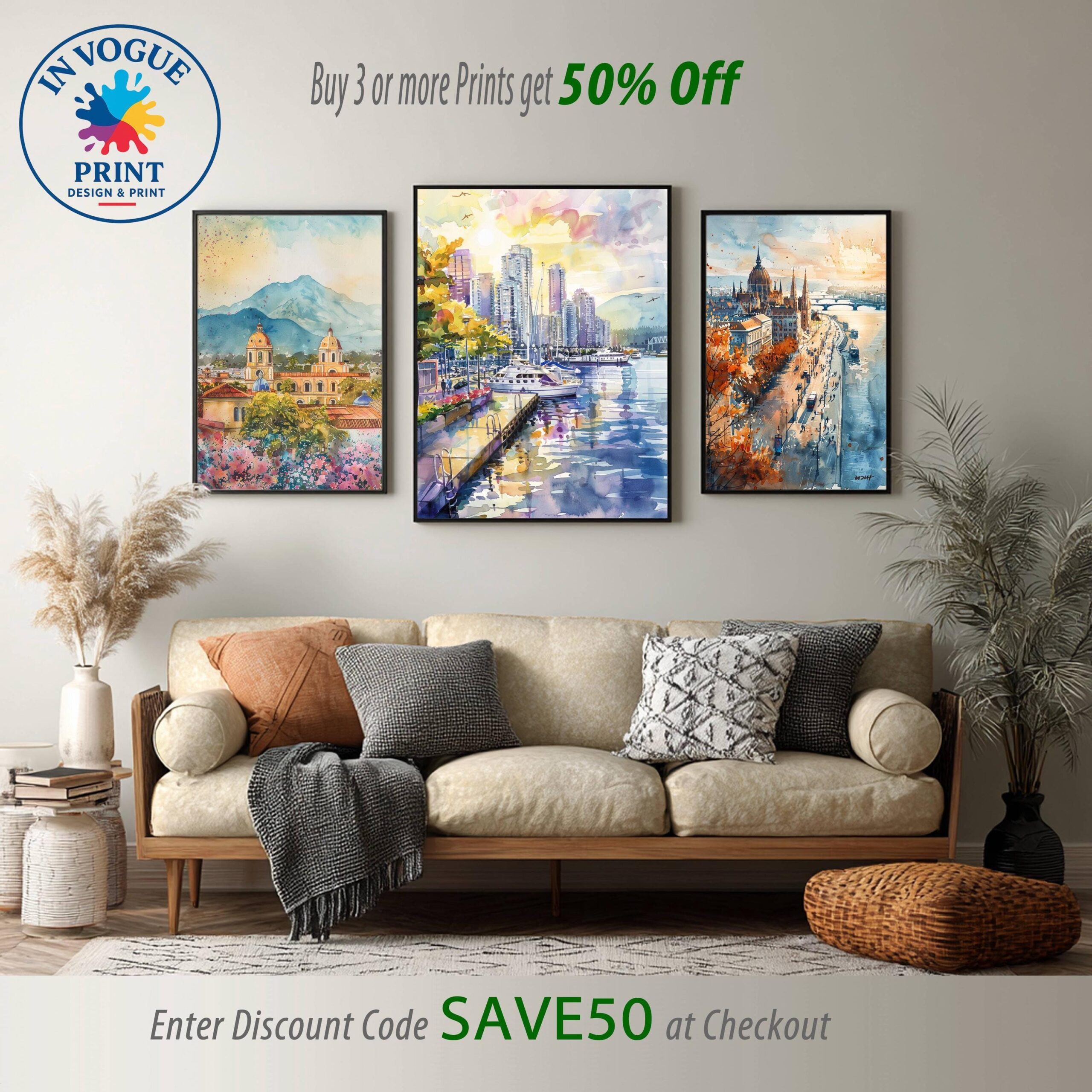 Vancouver Canada North America Watercolor: Travel Poster Print - Image 2