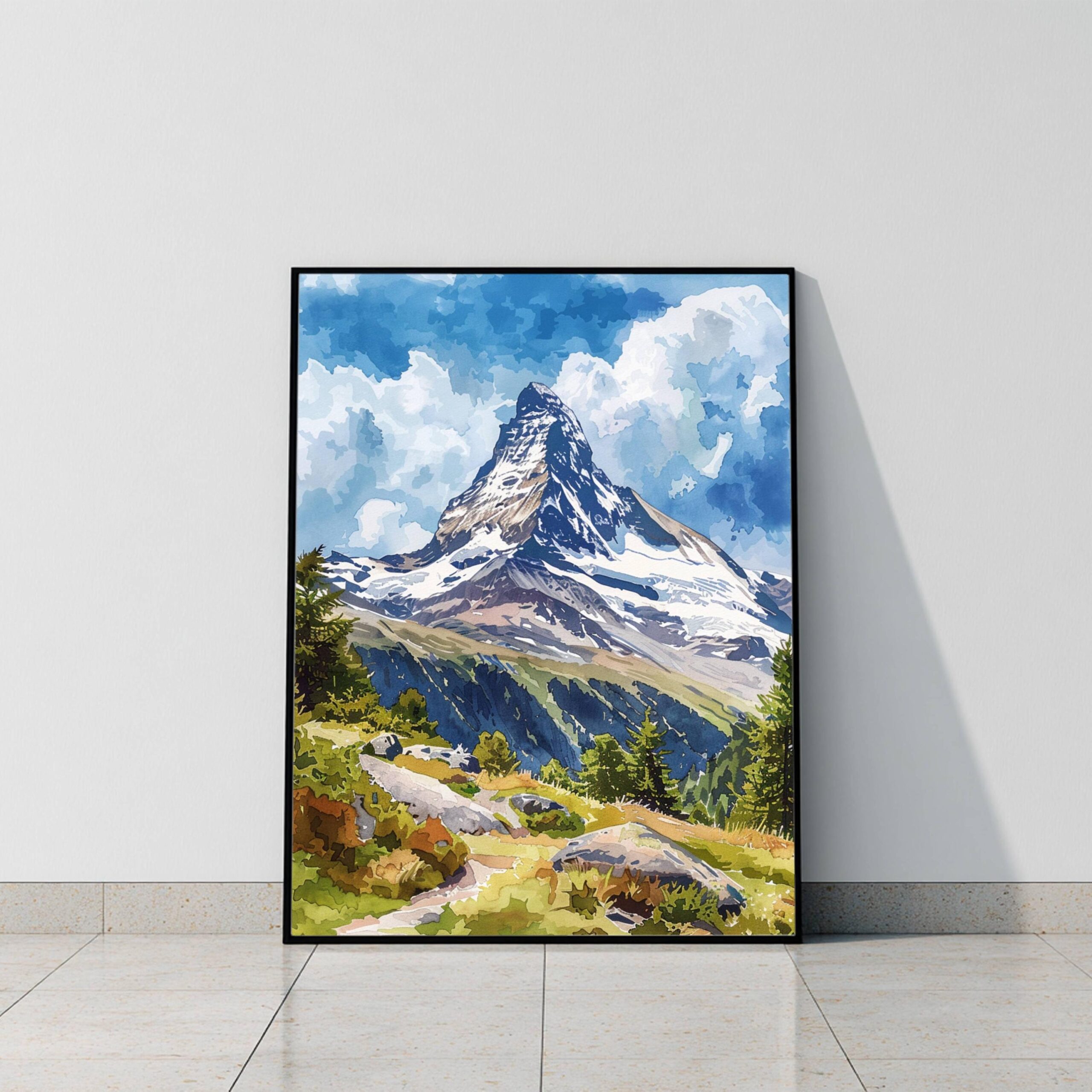 The Matterhorn Mountain Switzerland Watercolor: Vacation Travel Art Poster - Image 9