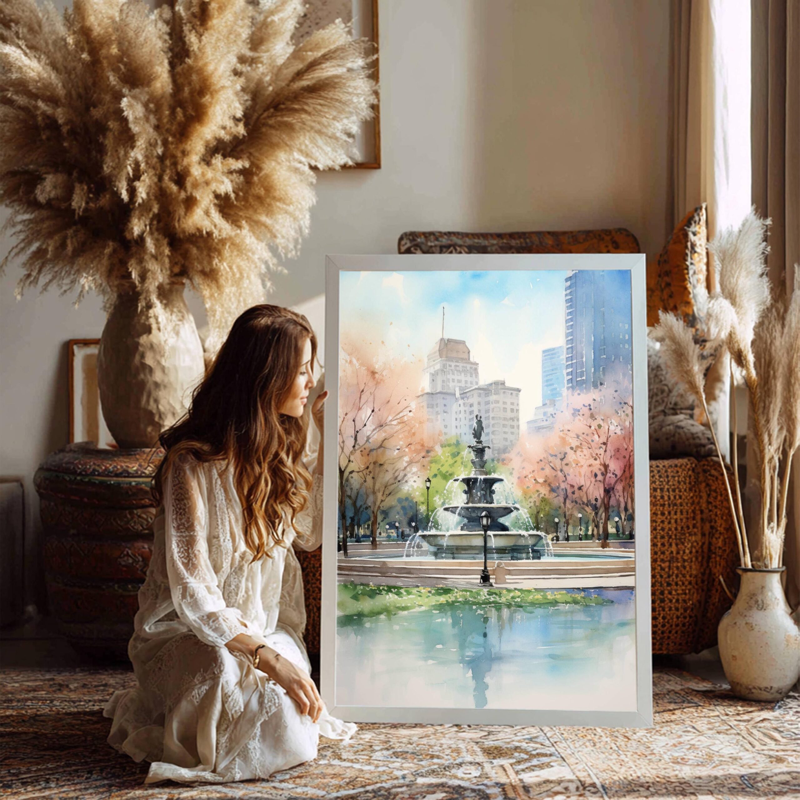 The Buckingham Fountain Chicago Watercolor Print: USA Travel Art Poster - Image 3