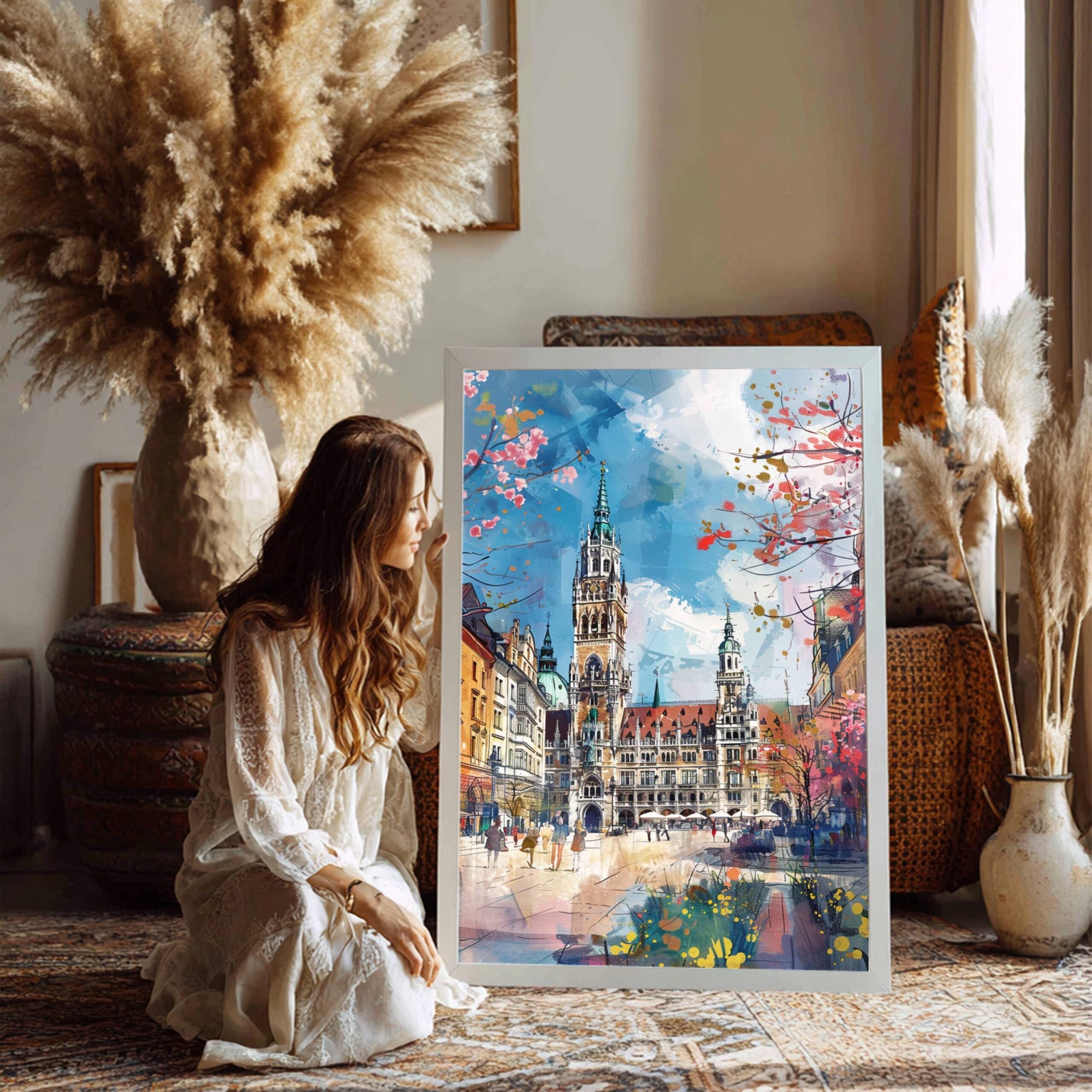 Marienplatz Munich Germany Watercolor: Travel Art Poster - Image 3