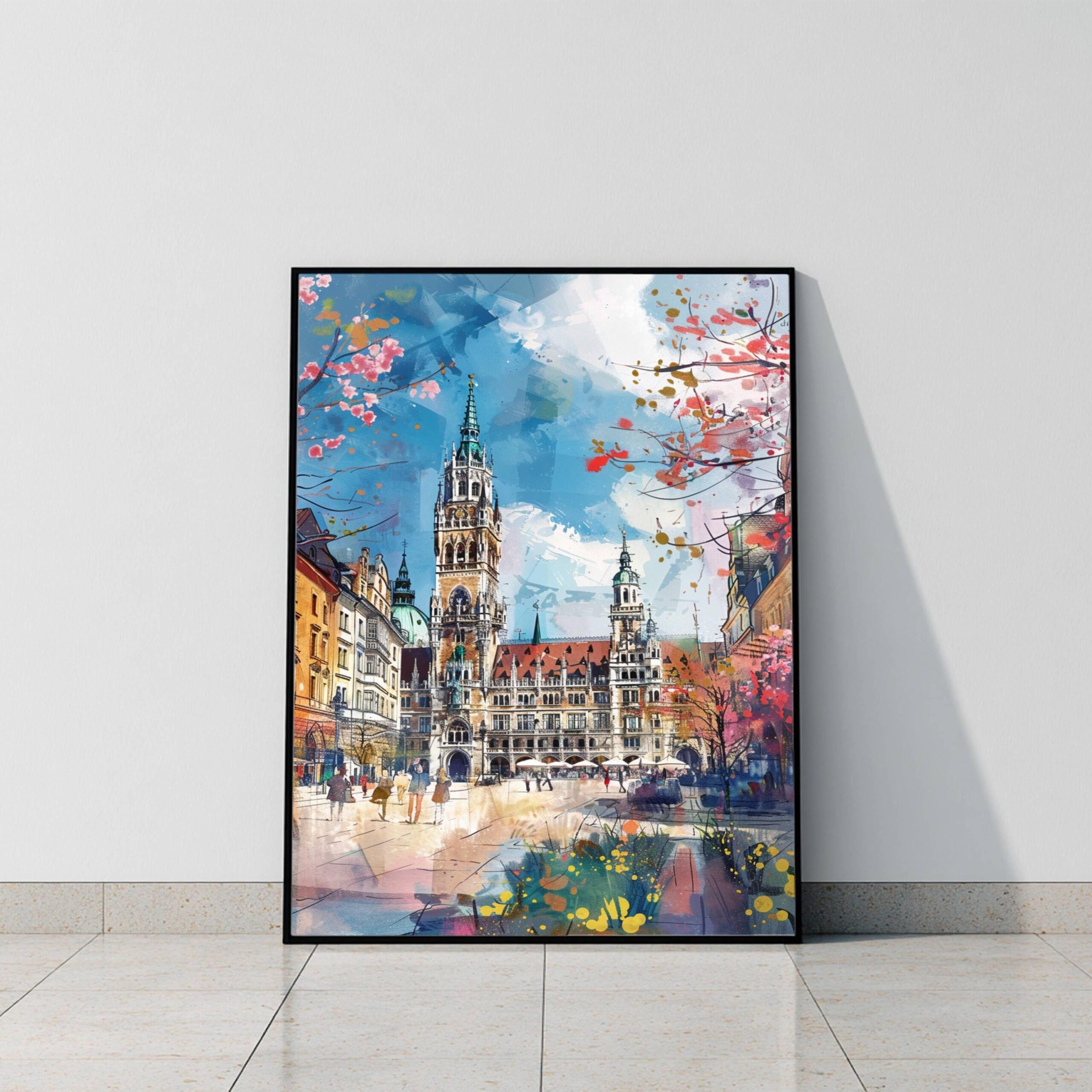 Marienplatz Munich Germany Watercolor: Travel Art Poster - Image 8