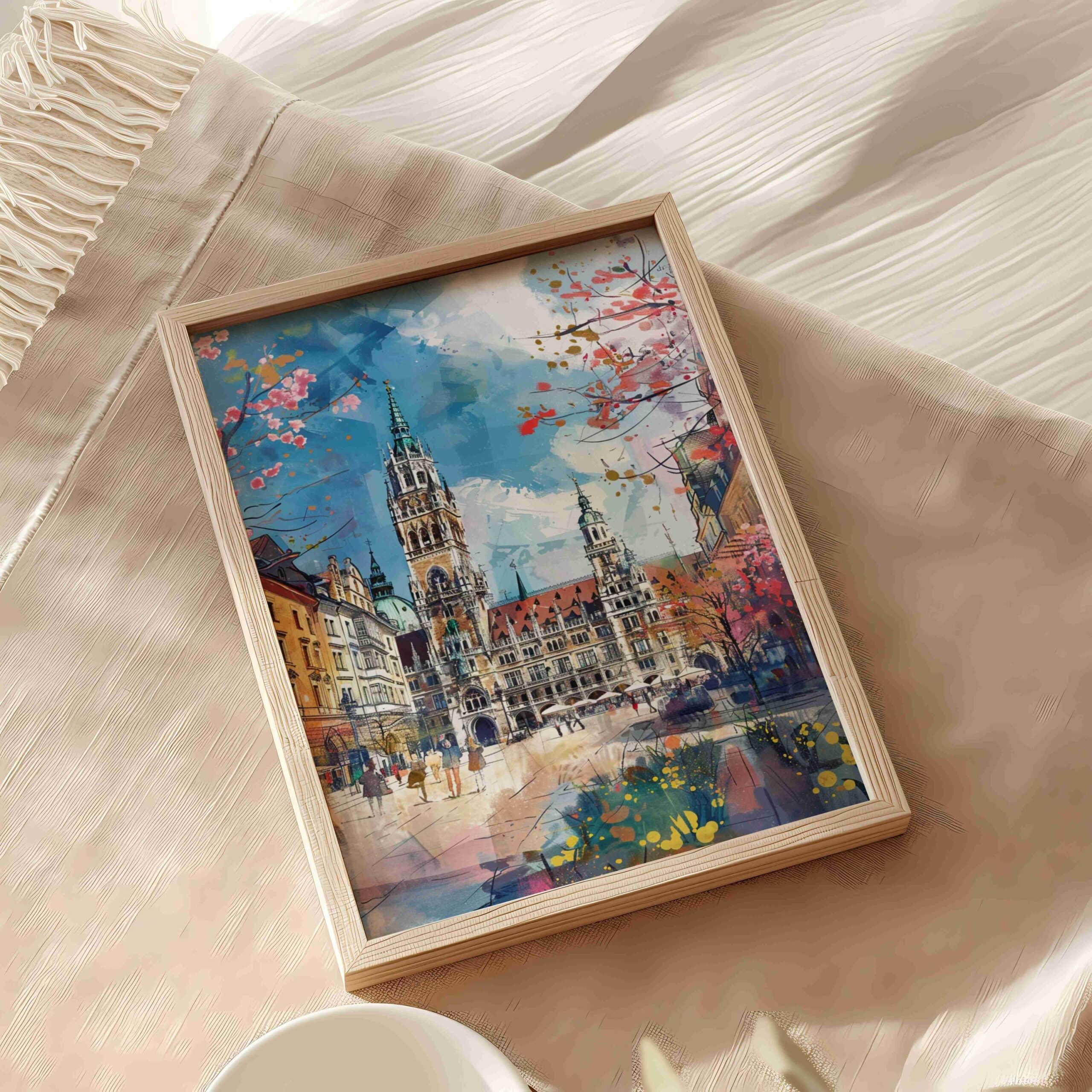 Marienplatz Munich Germany Watercolor: Travel Art Poster - Image 9