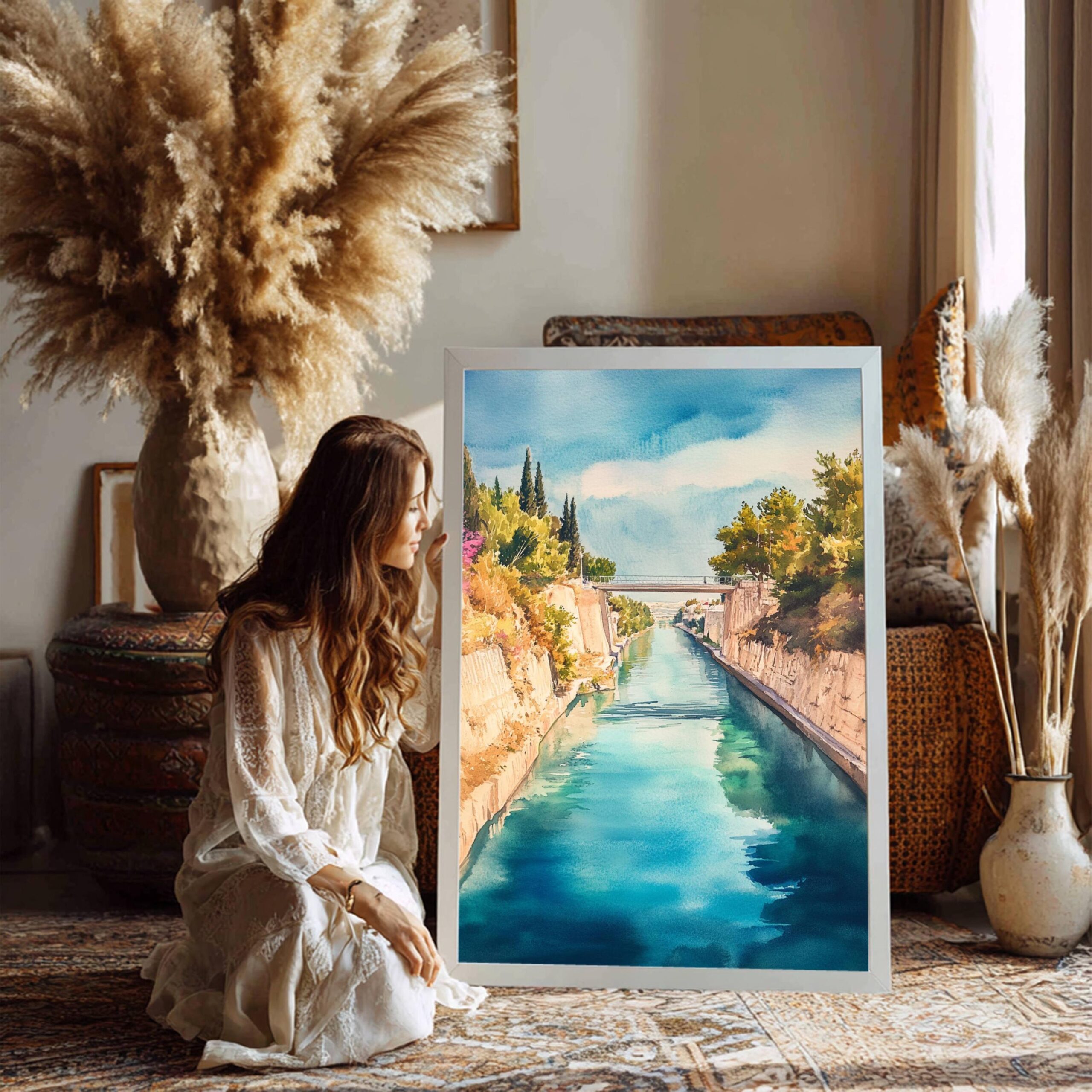 Corinth Canal Greece Europe Watercolor Print: Greek Travel Art Poster - Image 3