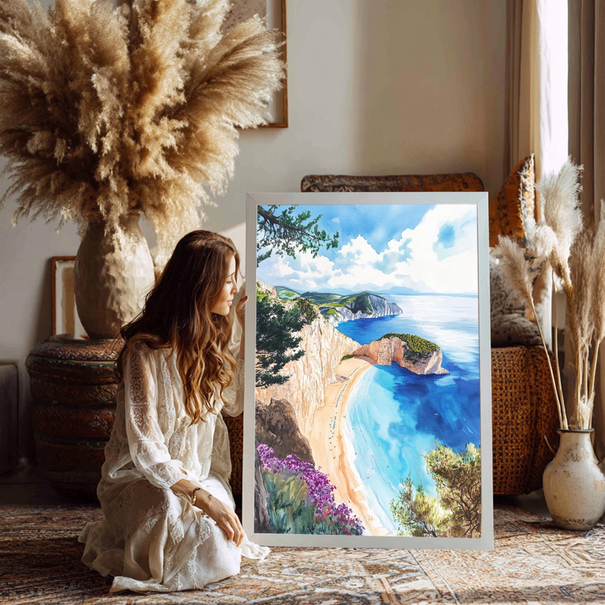 Navagio Beach Elatia Greece Watercolor: Travel Art Poster - Image 3