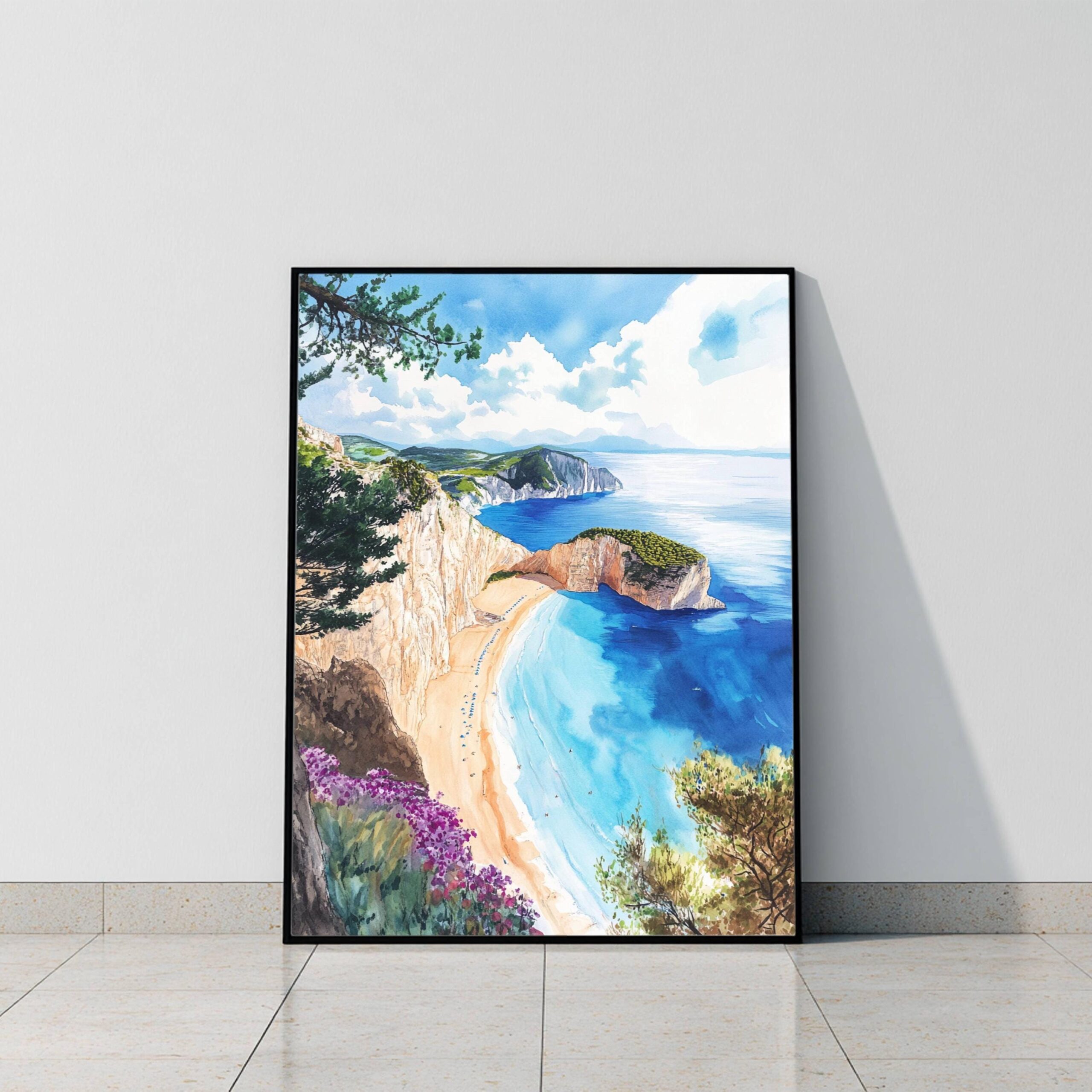 Navagio Beach Elatia Greece Watercolor: Travel Art Poster - Image 8