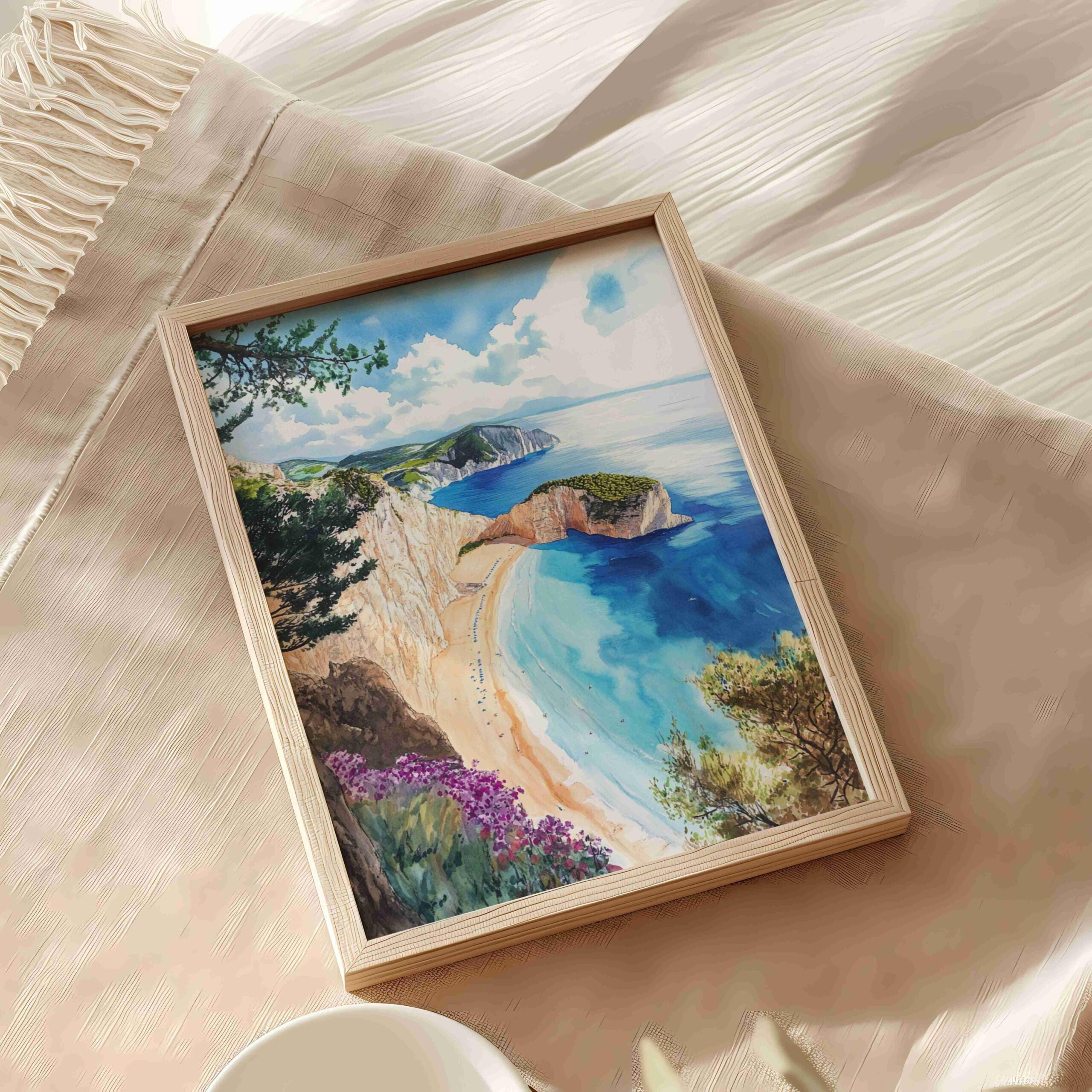 Navagio Beach Elatia Greece Watercolor: Travel Art Poster - Image 9