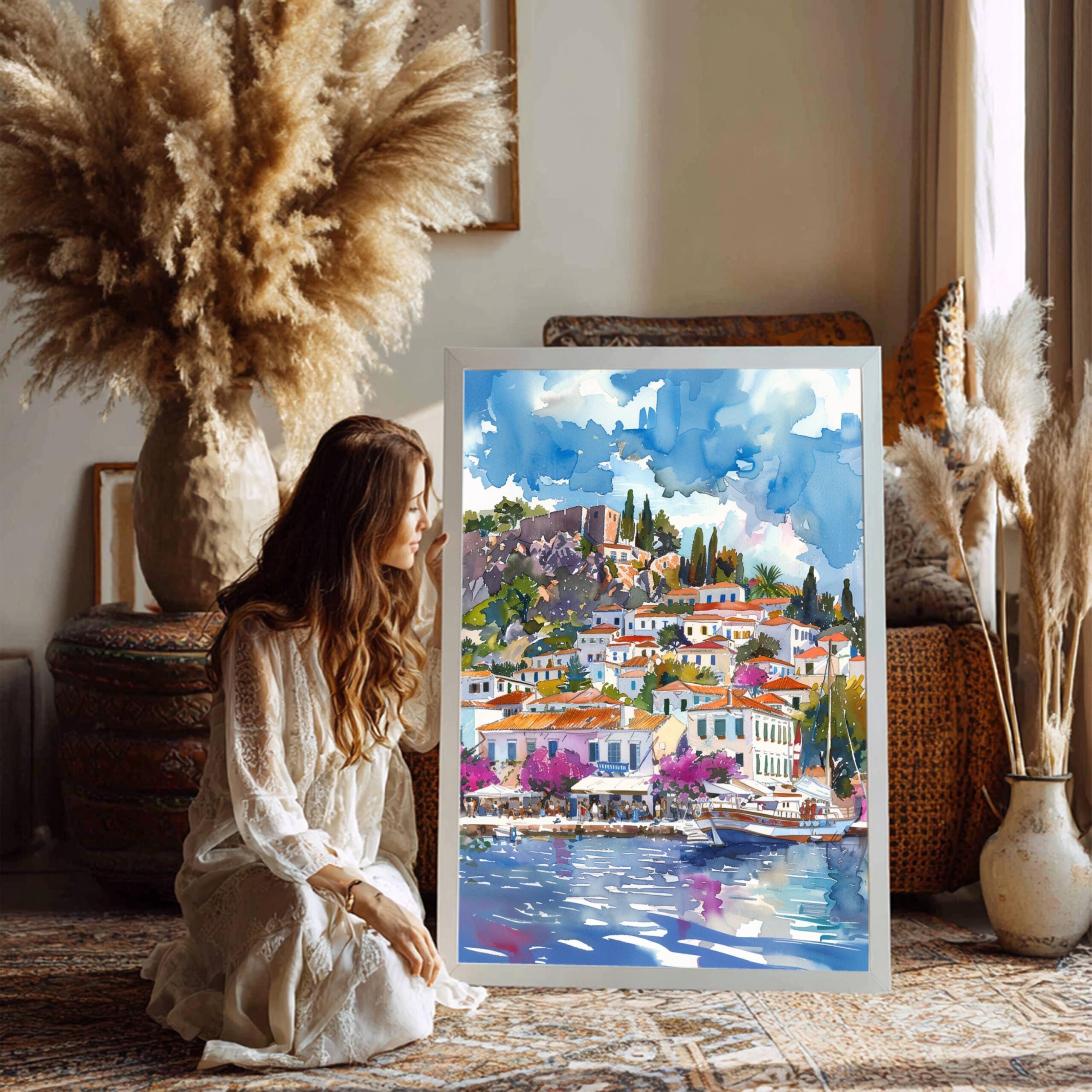 Hydra Island Greece Watercolor Print: Travel Art Poster - Image 3