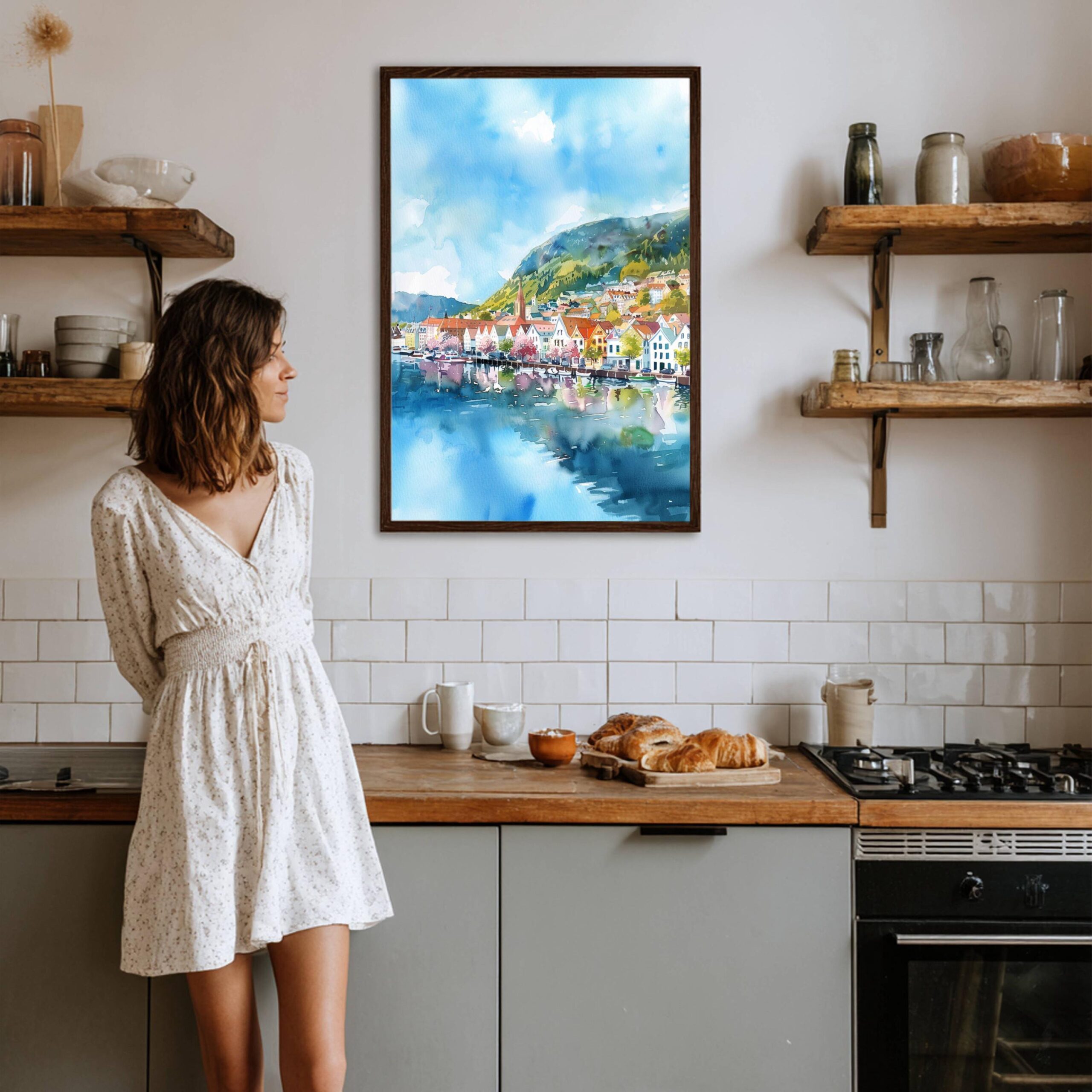 Bergen Norway Scandinavia Watercolor Print: Vacation Travel Art Poster - Image 3