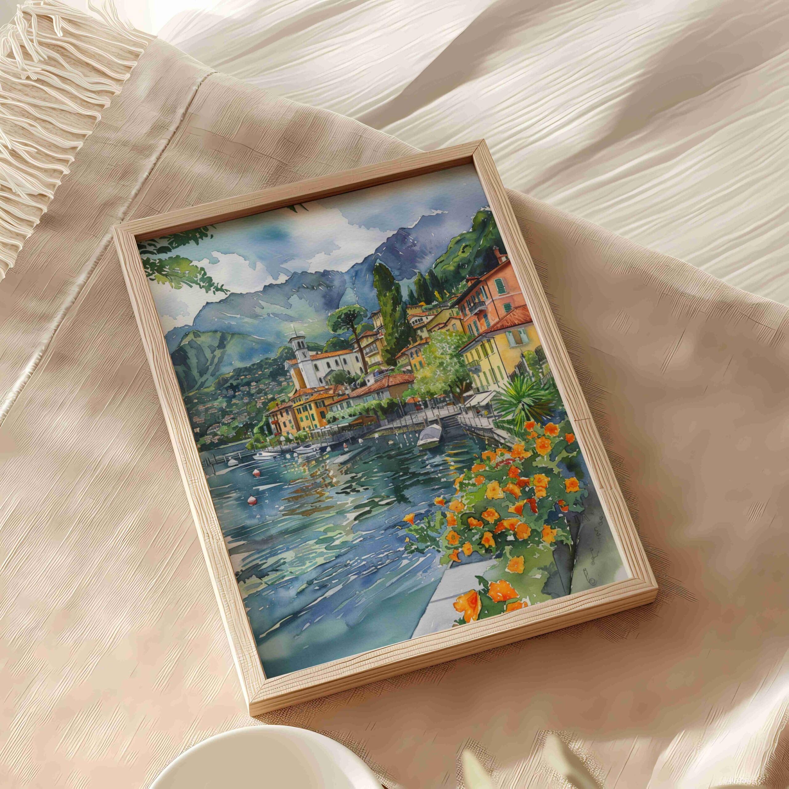 Lenno Lake Como Italy Europe Watercolor: Travel Art Poster - Image 9