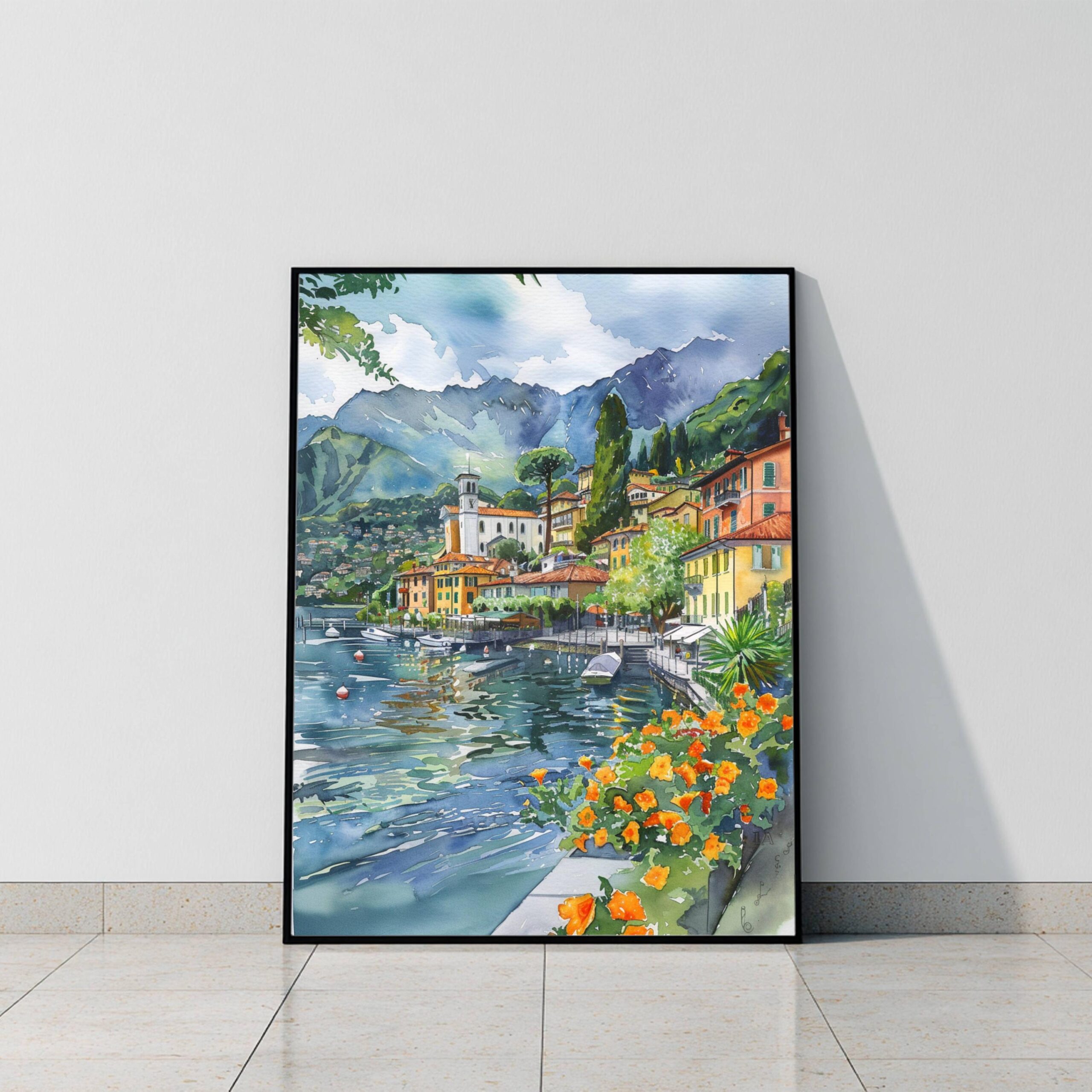 Lenno Lake Como Italy Europe Watercolor: Travel Art Poster - Image 8