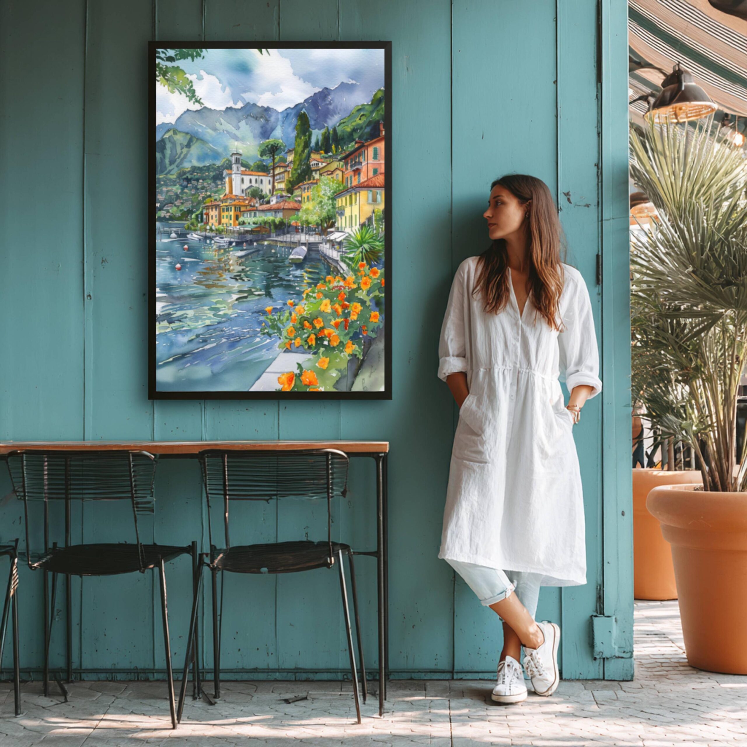 Lenno Lake Como Italy Europe Watercolor: Travel Art Poster - Image 5
