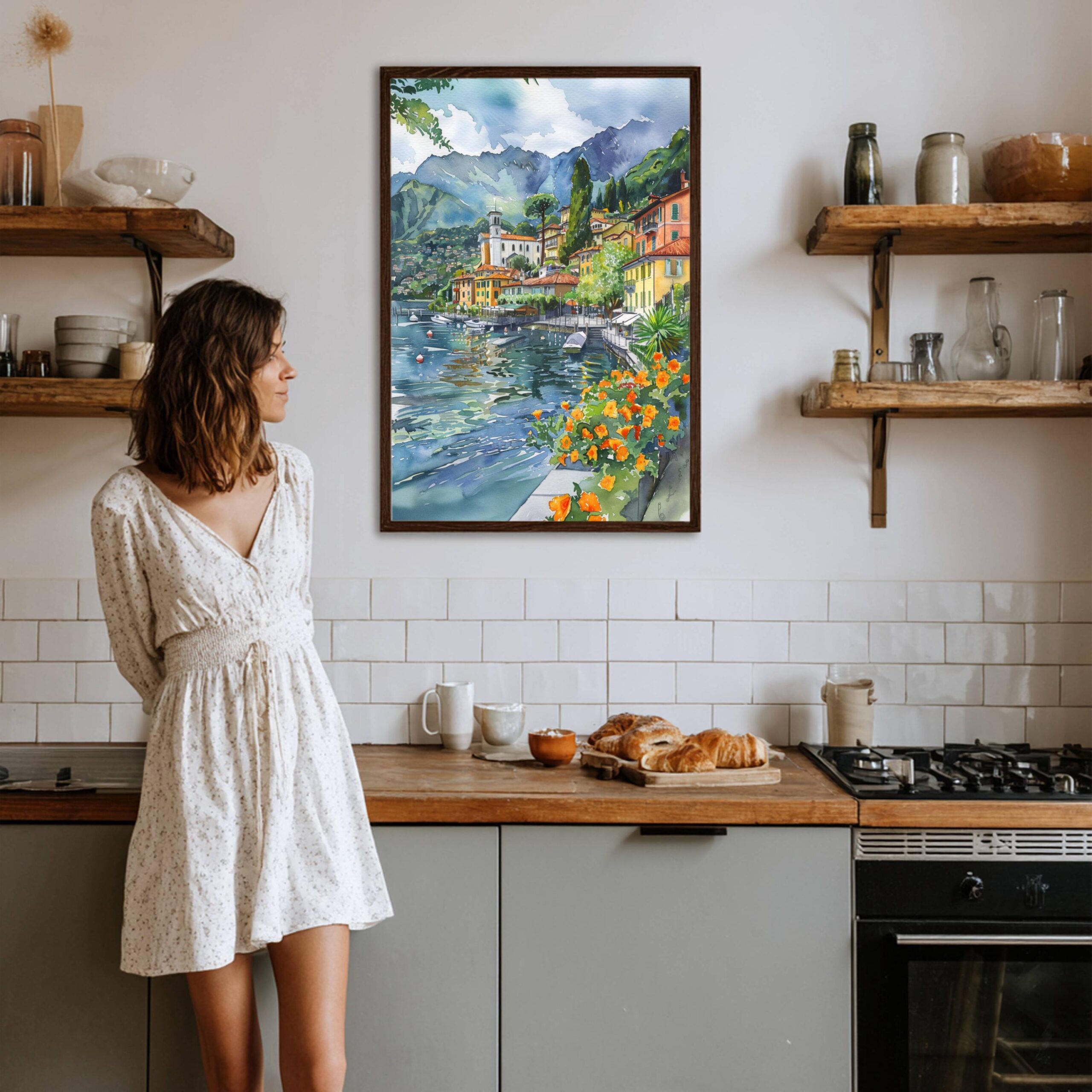 Lenno Lake Como Italy Europe Watercolor: Travel Art Poster - Image 4