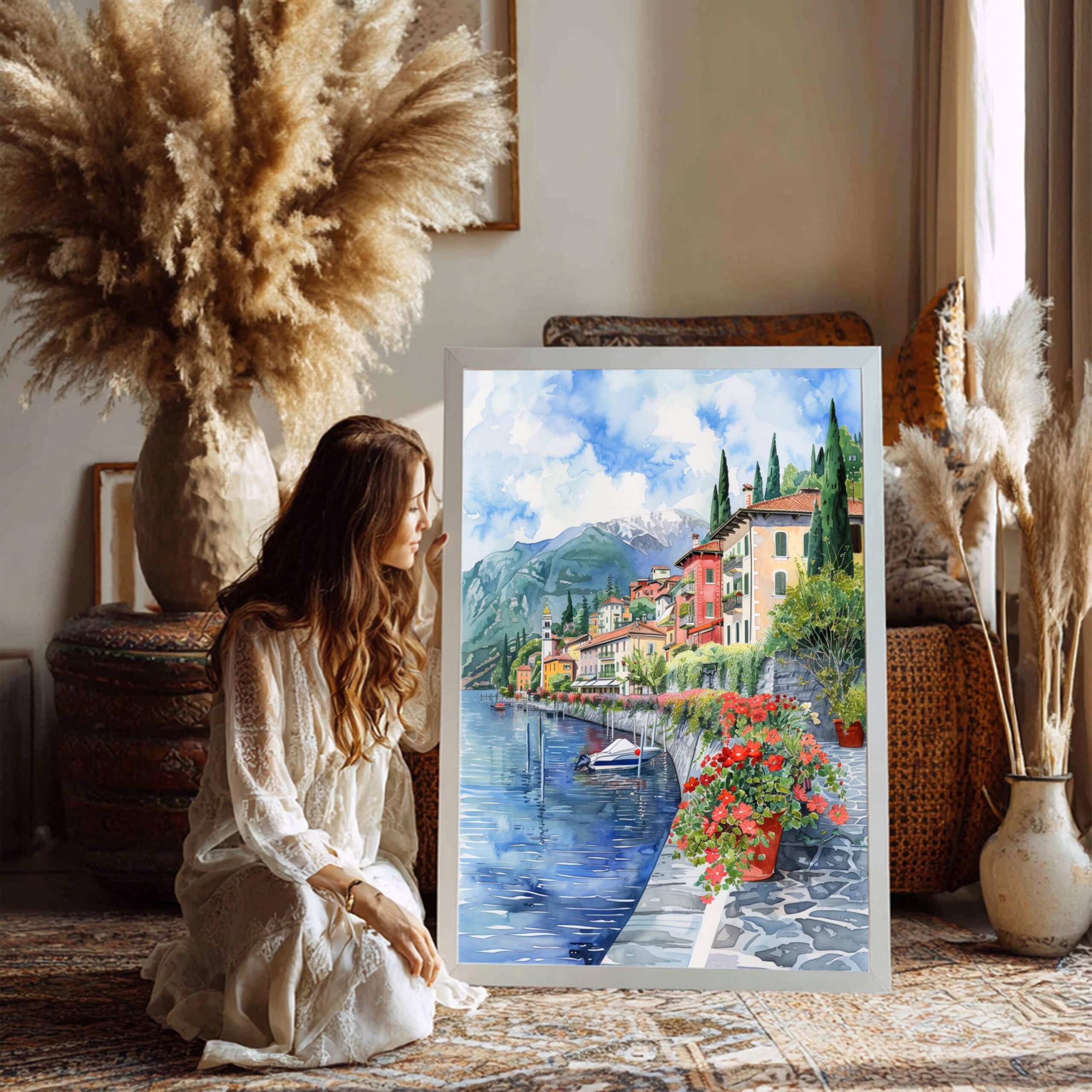 Varenna Lake Como Italy Europe Watercolor: Travel Art Poster - Image 3