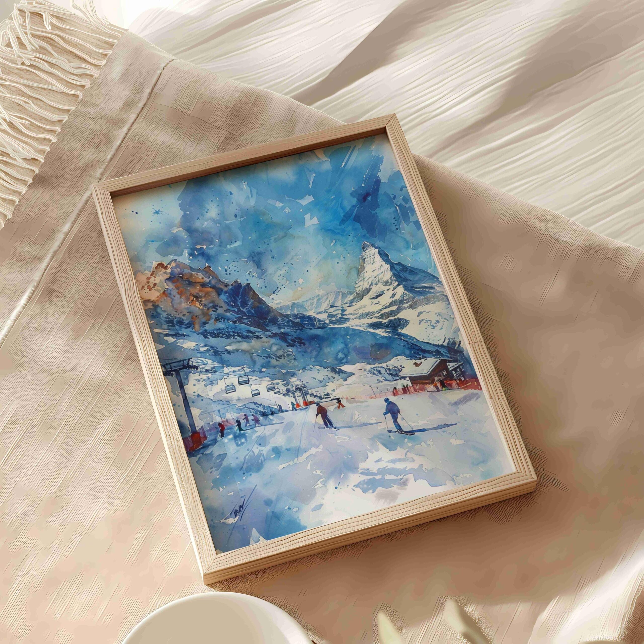Cervinia Ski Resort Italy Europe Watercolor Print: Travel Art Poster - Image 9