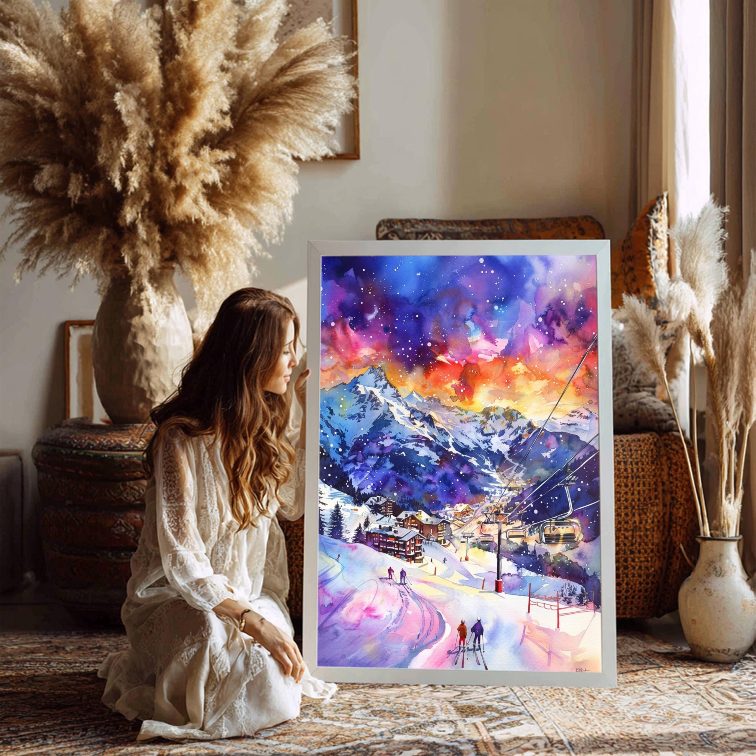 Monterosa Ski Resort Italy Europe Watercolor: Travel Art Poster - Image 3