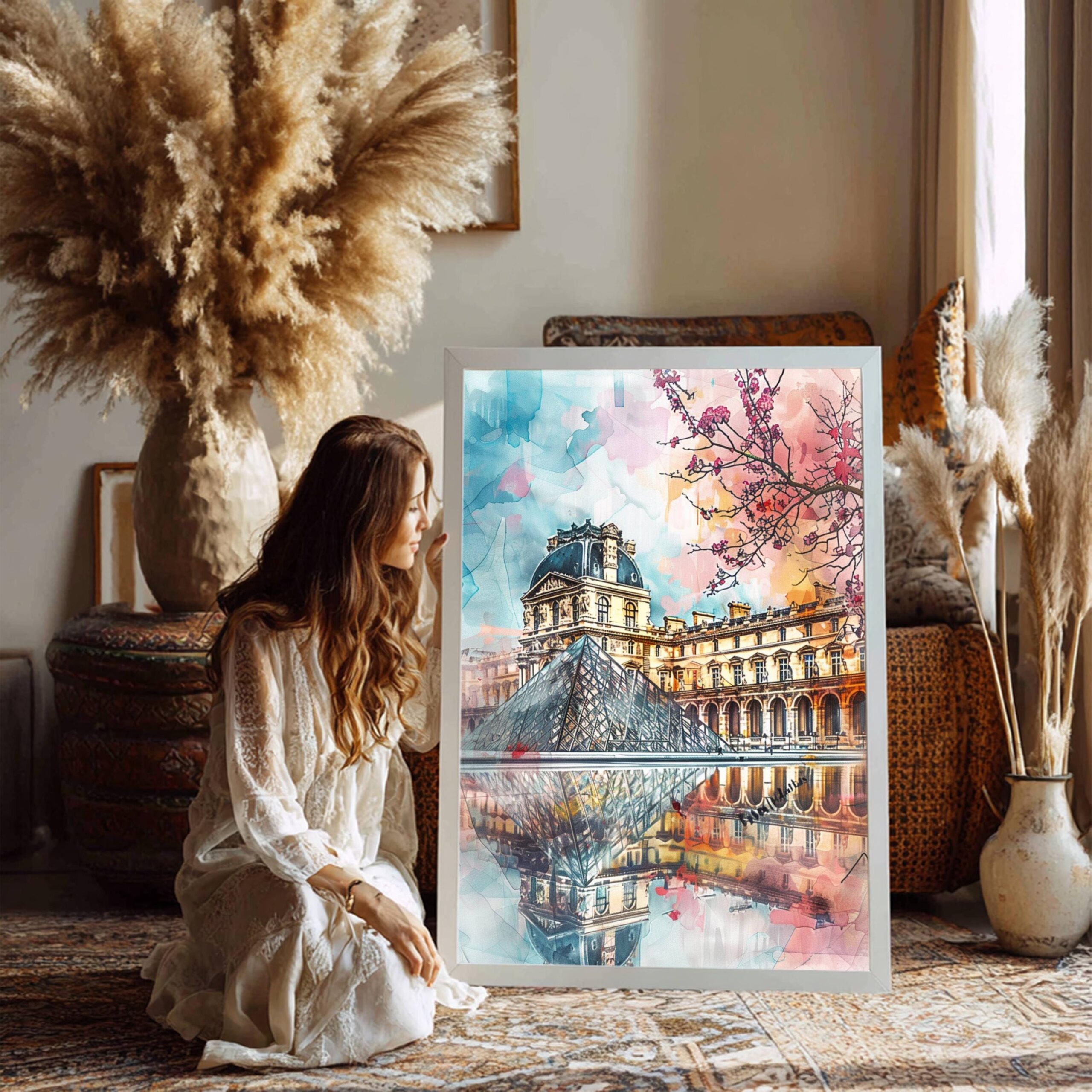 The Louvre Paris Watercolor: France Art Travel Poster - Image 6