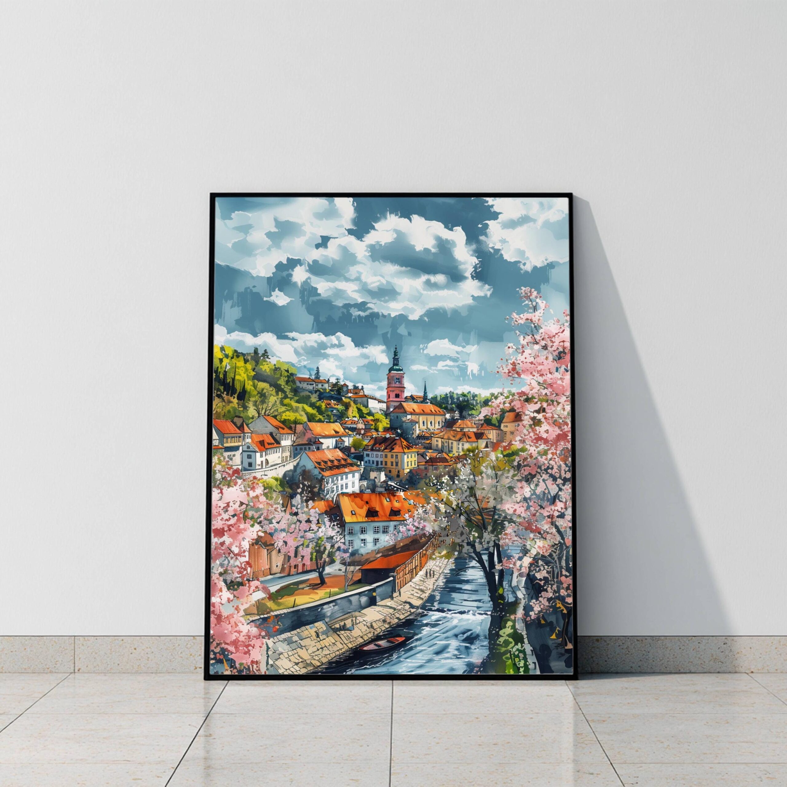 Cesky Krumlov Czech Republic Watercolor: European Art Travel Poster - Image 9