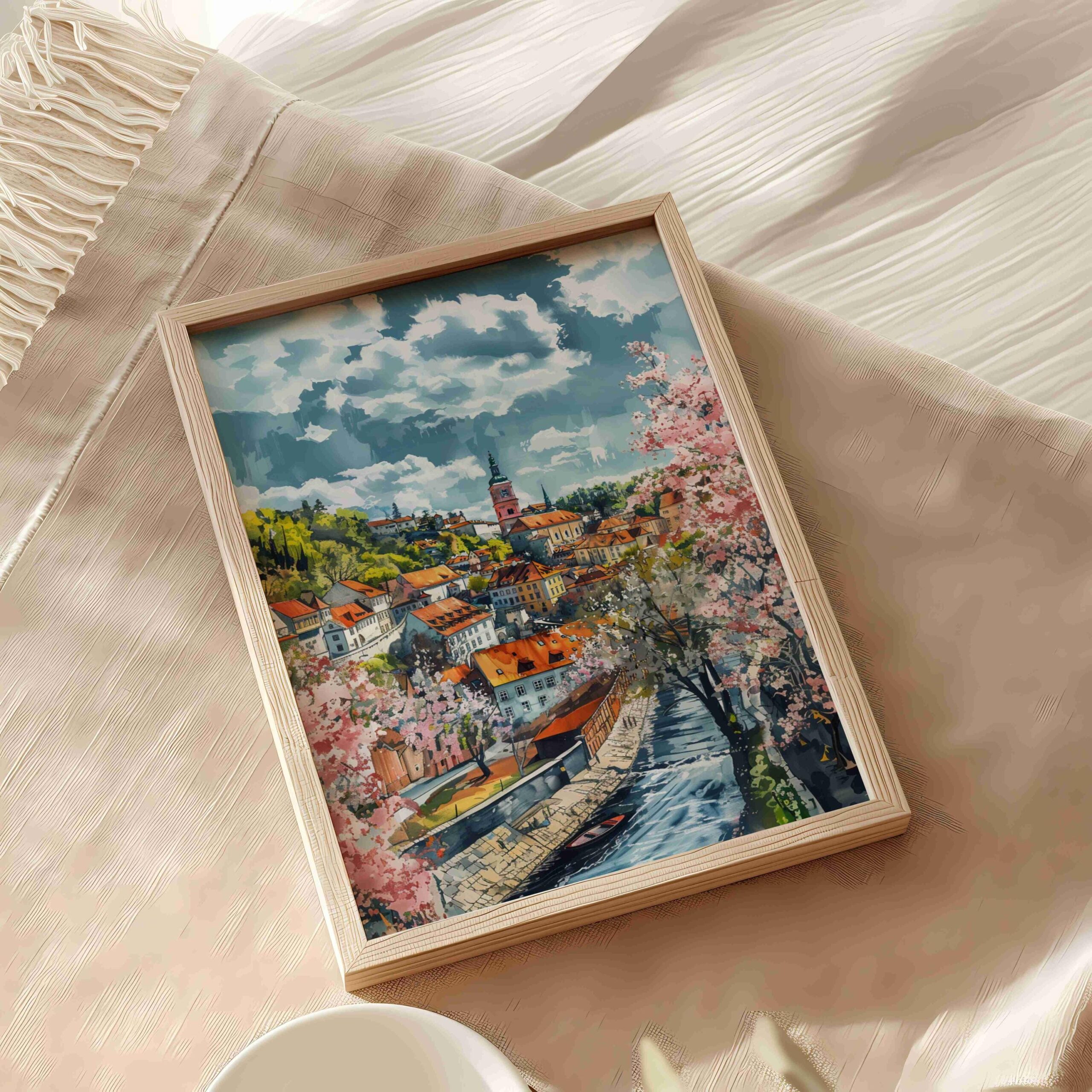 Cesky Krumlov Czech Republic Watercolor: European Art Travel Poster - Image 5