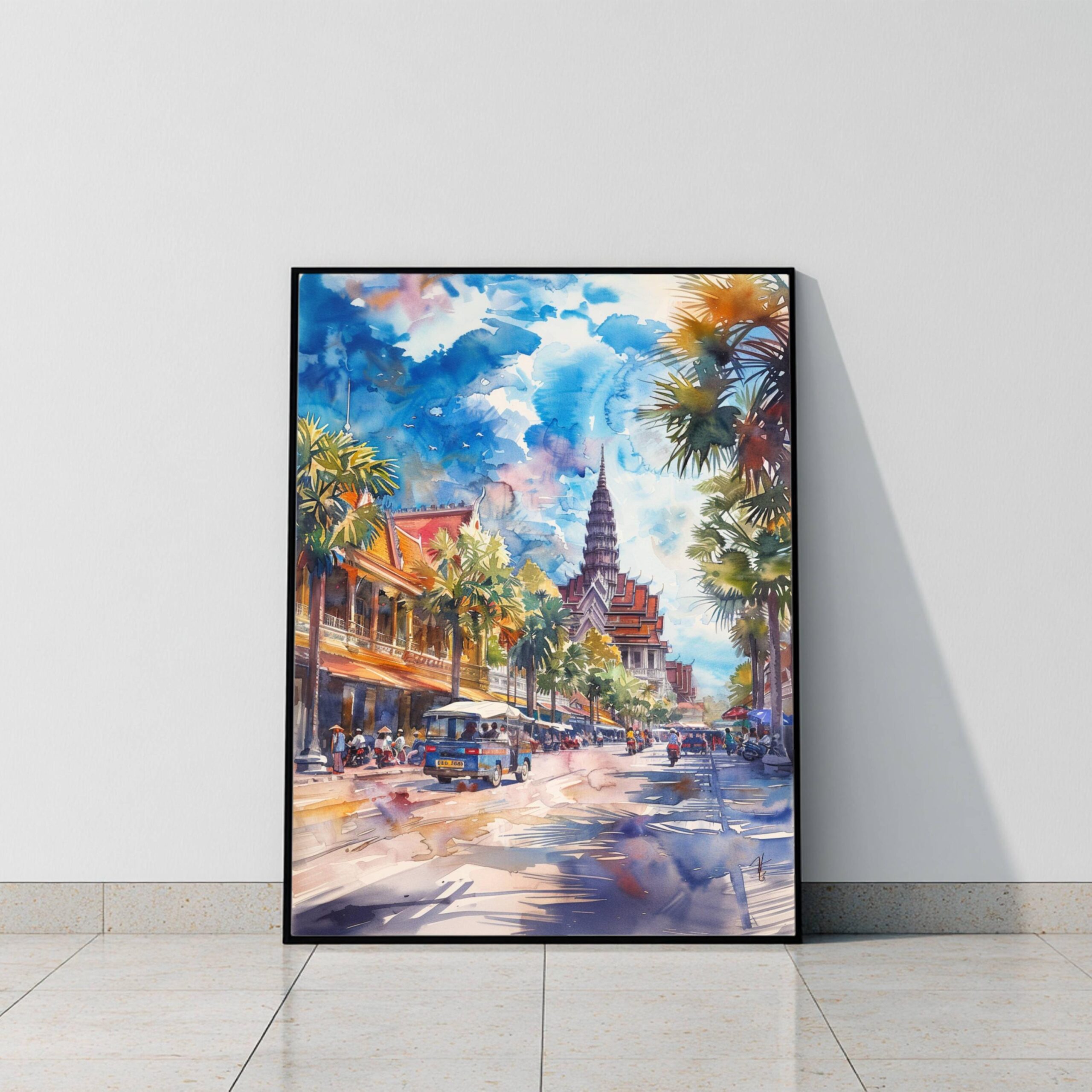 Phnom Penh Cambodia Asia Watercolor: Asian Art Travel Poster - Image 9