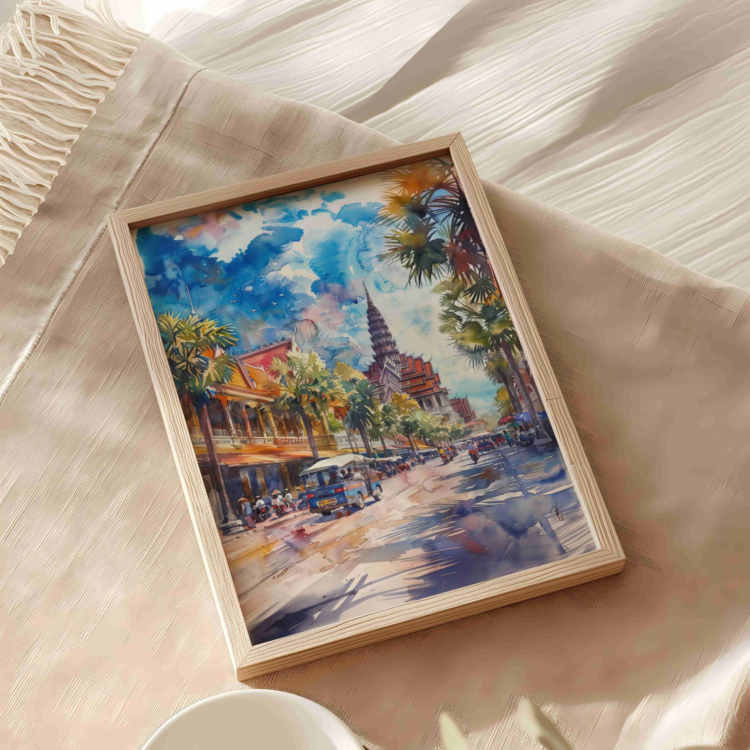 Phnom Penh Cambodia Asia Watercolor: Asian Art Travel Poster - Image 5