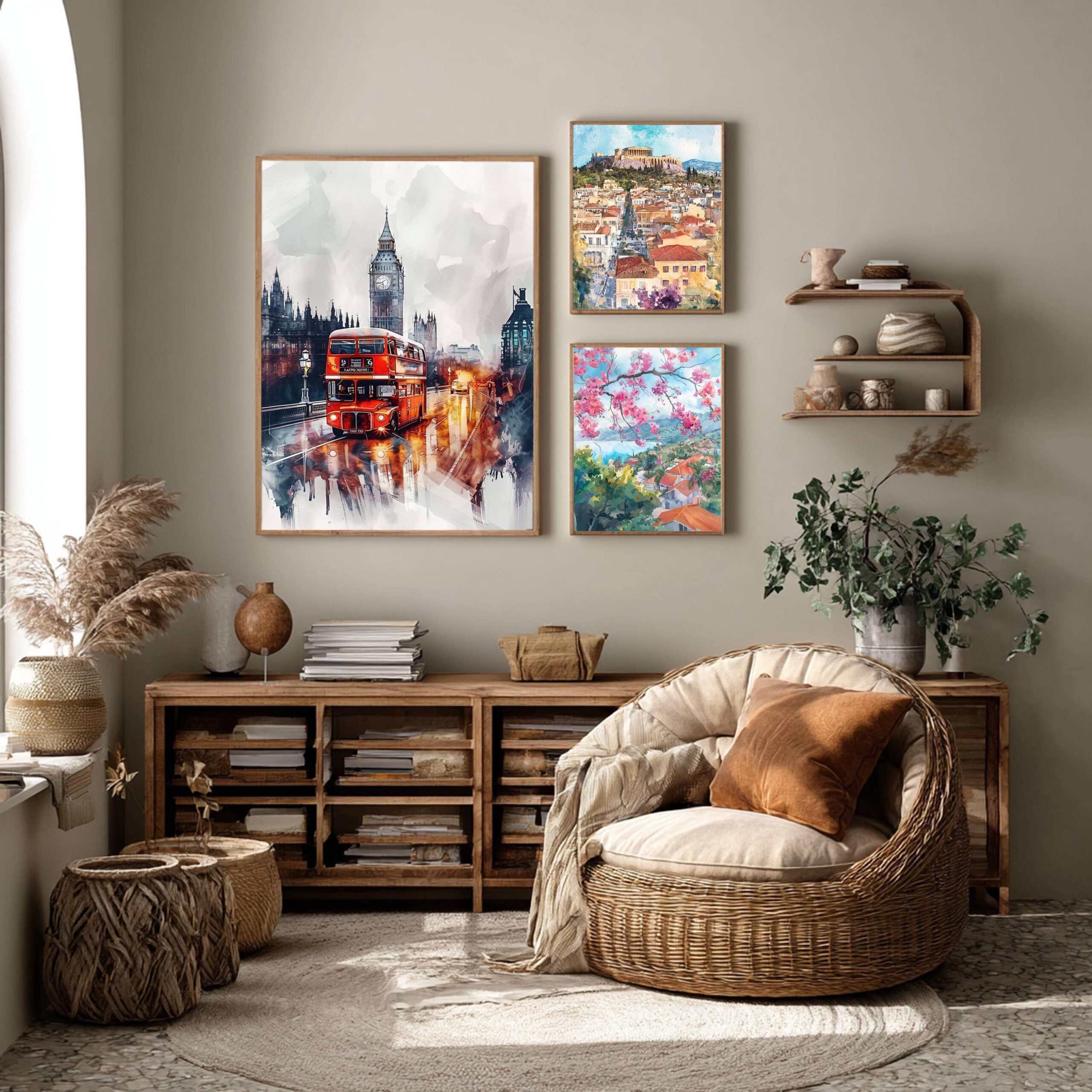 Double Decker London England WatercolorPrint: United Kingdom Travel Art Poster - Image 2