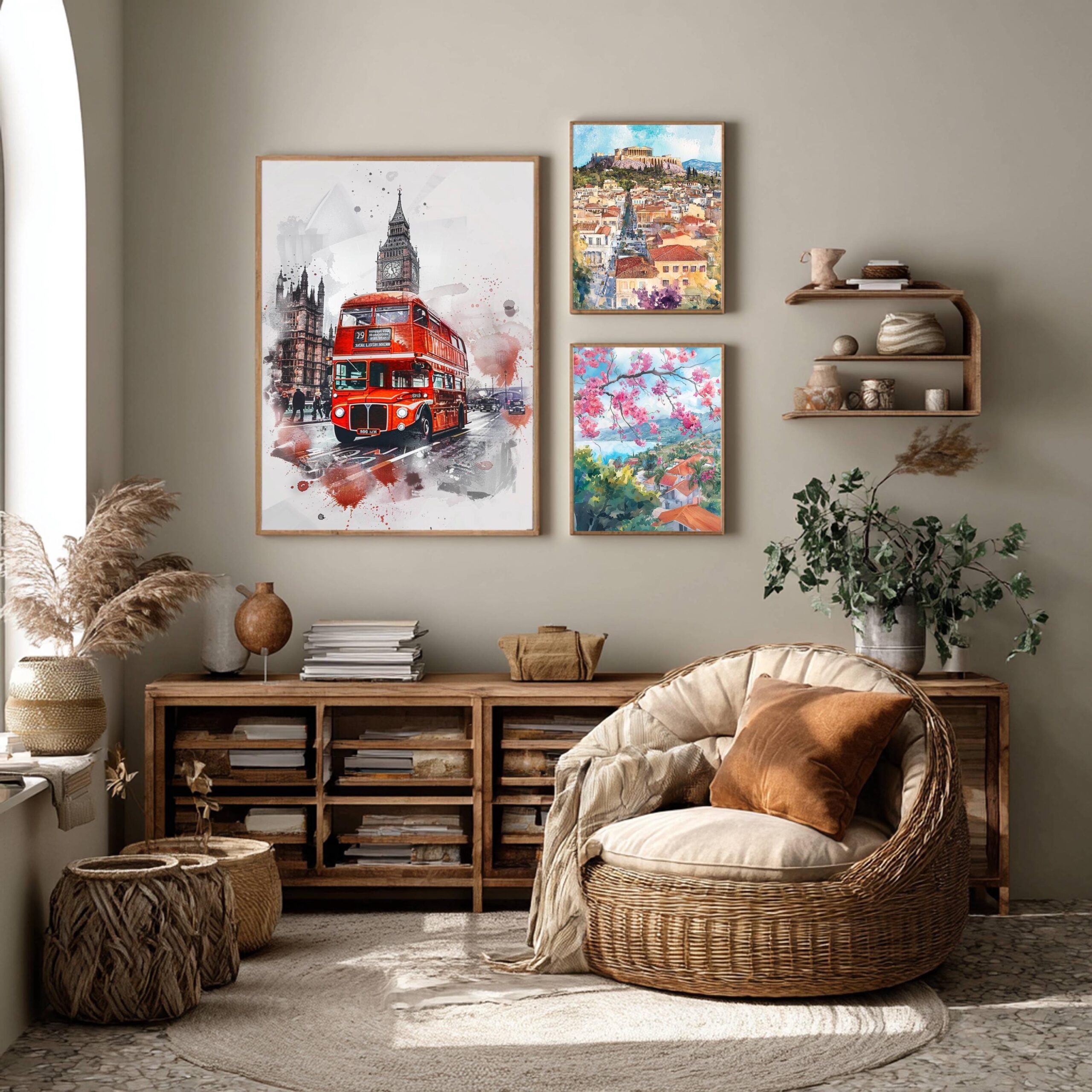 Double Decker London England Watercolor Print: United Kingdom Travel Art Poster - Image 2