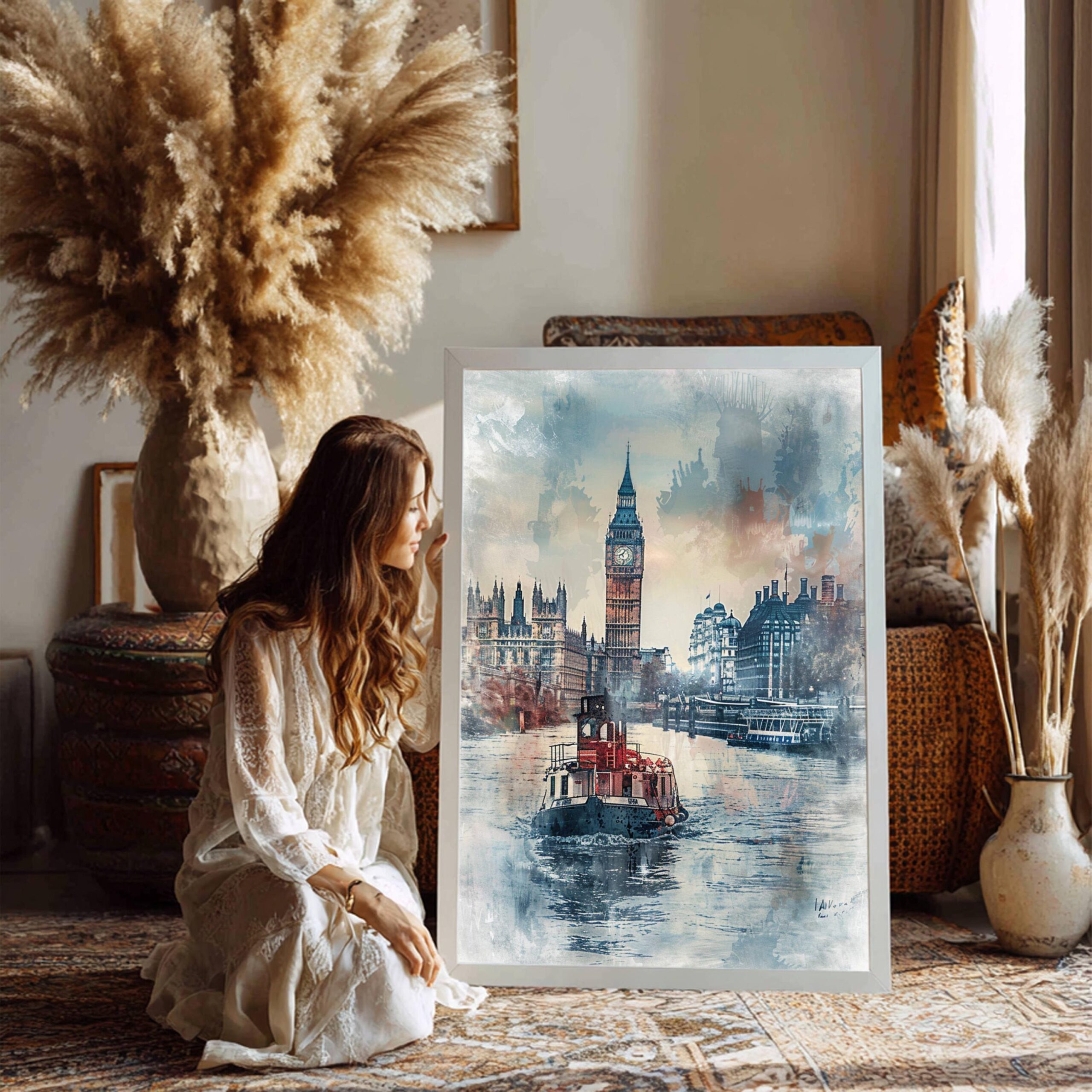 River Thames London England Watercolor: United Kingdom Travel Art Poster - Image 6