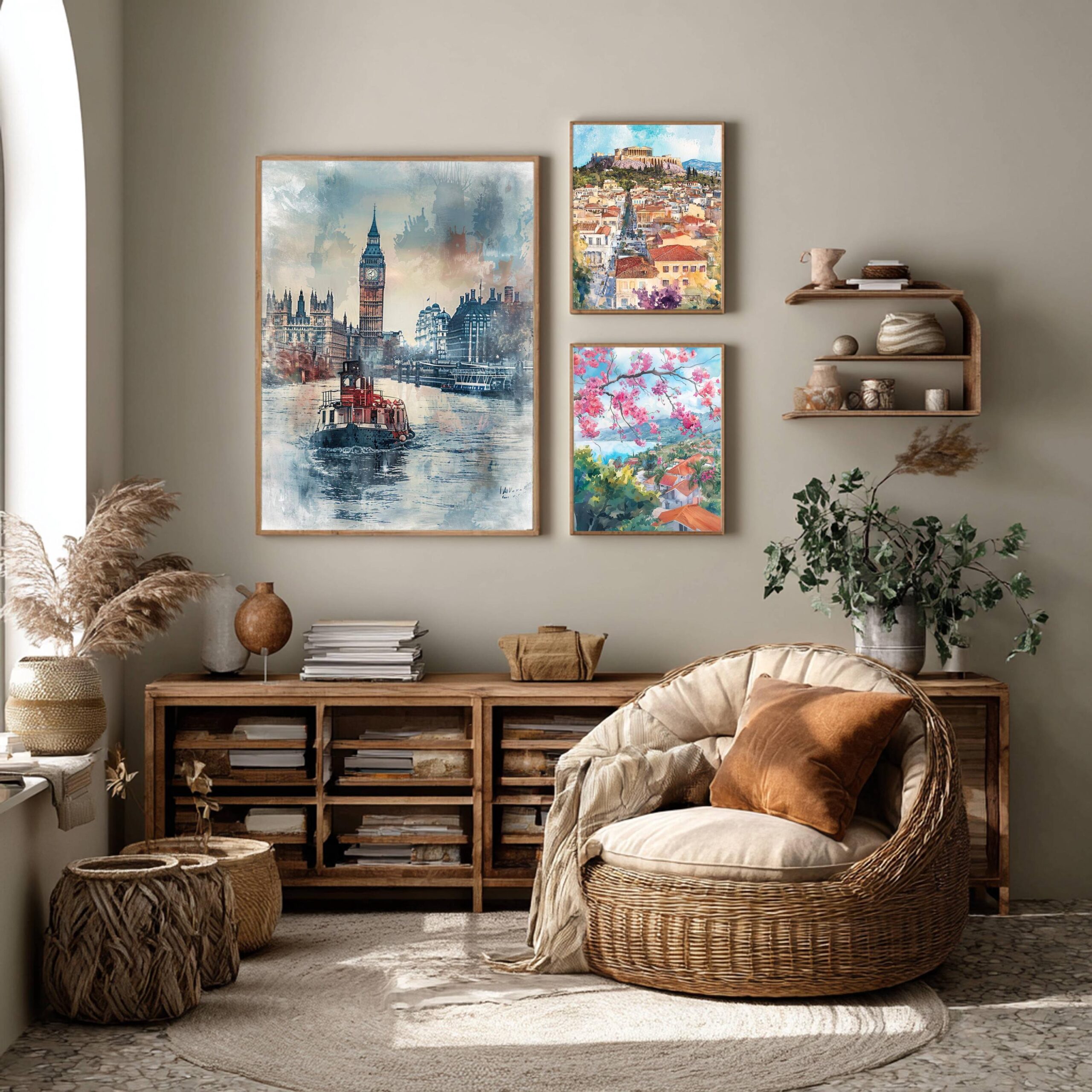 River Thames London England Watercolor: United Kingdom Travel Art Poster - Image 2